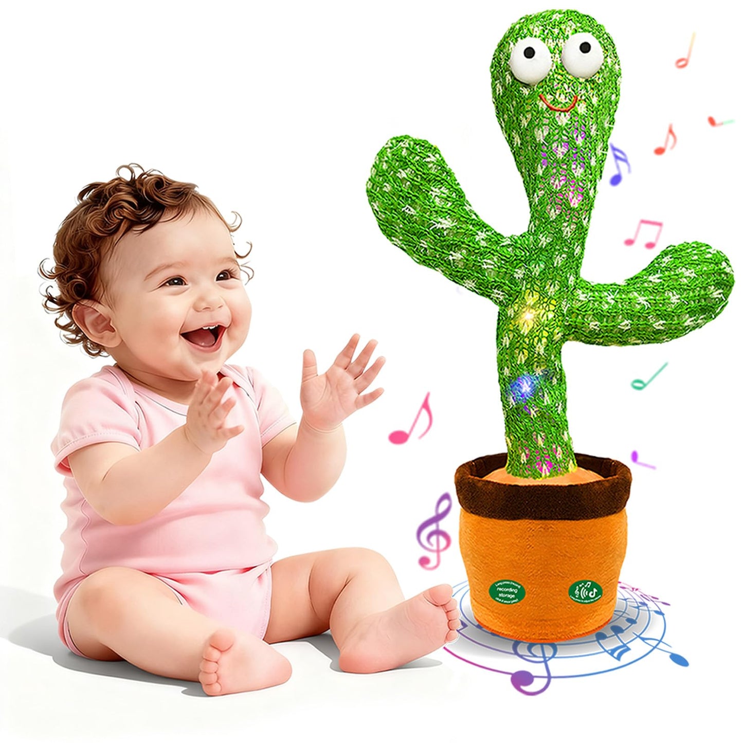 SKY-TOUCH Dancing Mimicking Talking Cactus Toy,Funny Gift for Toddler 1 2 3 Year Old Boy Girl,Singing Record Repeat What You Say Light Up Baby Infant Toys 6-12 12-18 Months (Volume Adjustment)