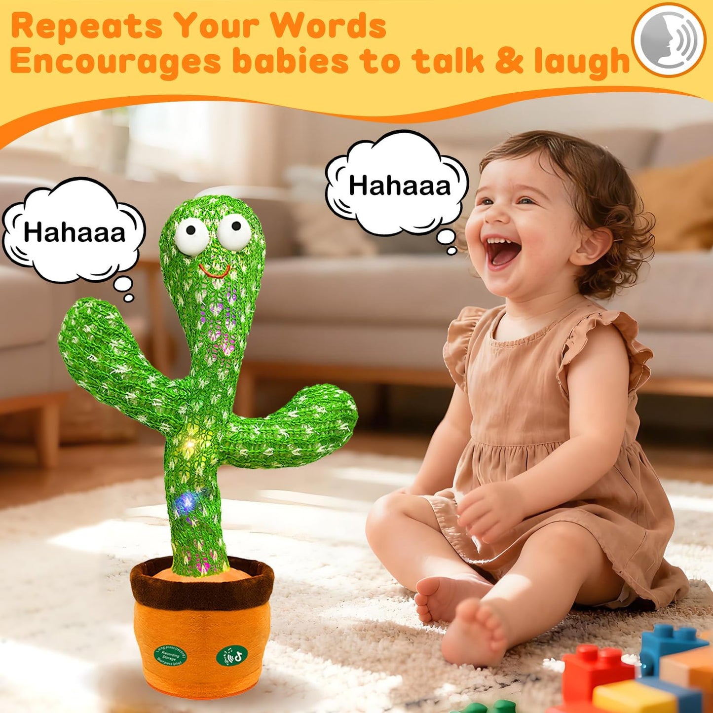 SKY-TOUCH Dancing Mimicking Talking Cactus Toy,Funny Gift for Toddler 1 2 3 Year Old Boy Girl,Singing Record Repeat What You Say Light Up Baby Infant Toys 6-12 12-18 Months (Volume Adjustment)