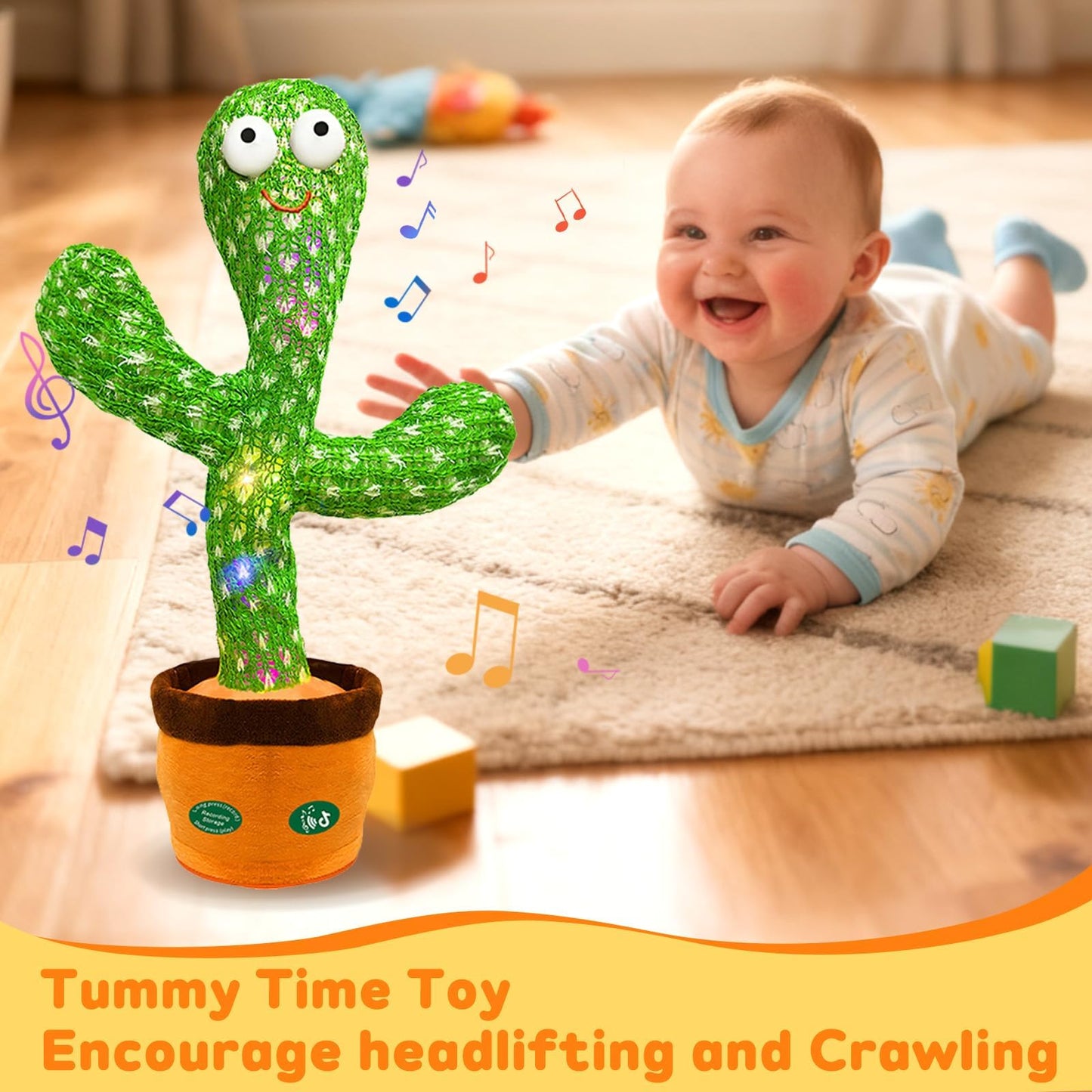 SKY-TOUCH Dancing Mimicking Talking Cactus Toy,Funny Gift for Toddler 1 2 3 Year Old Boy Girl,Singing Record Repeat What You Say Light Up Baby Infant Toys 6-12 12-18 Months (Volume Adjustment)