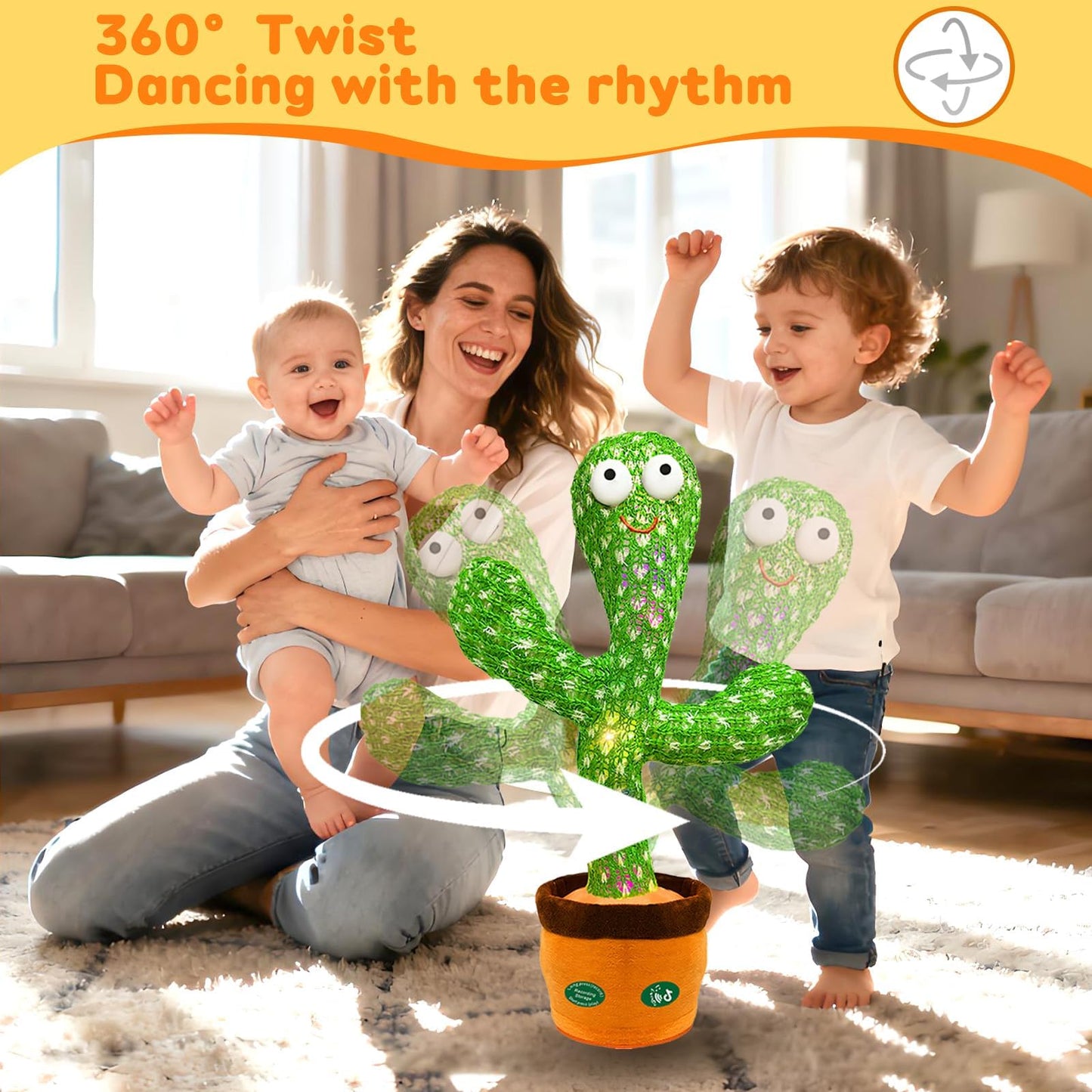SKY-TOUCH Dancing Mimicking Talking Cactus Toy,Funny Gift for Toddler 1 2 3 Year Old Boy Girl,Singing Record Repeat What You Say Light Up Baby Infant Toys 6-12 12-18 Months (Volume Adjustment)