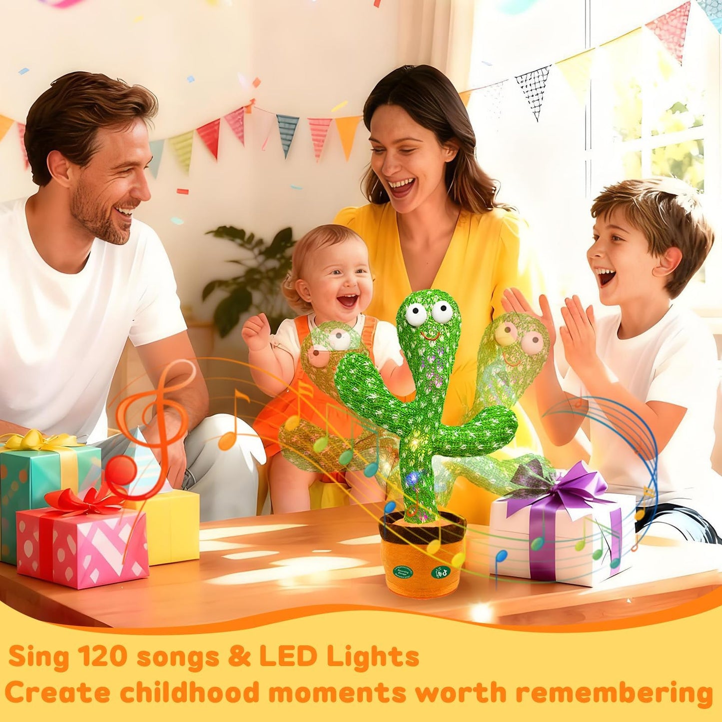 SKY-TOUCH Dancing Mimicking Talking Cactus Toy,Funny Gift for Toddler 1 2 3 Year Old Boy Girl,Singing Record Repeat What You Say Light Up Baby Infant Toys 6-12 12-18 Months (Volume Adjustment)
