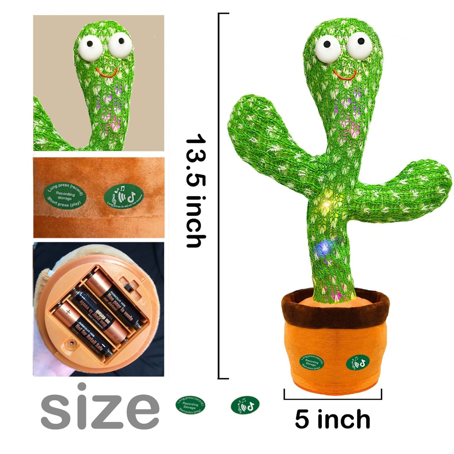 SKY-TOUCH Dancing Mimicking Talking Cactus Toy,Funny Gift for Toddler 1 2 3 Year Old Boy Girl,Singing Record Repeat What You Say Light Up Baby Infant Toys 6-12 12-18 Months (Volume Adjustment)