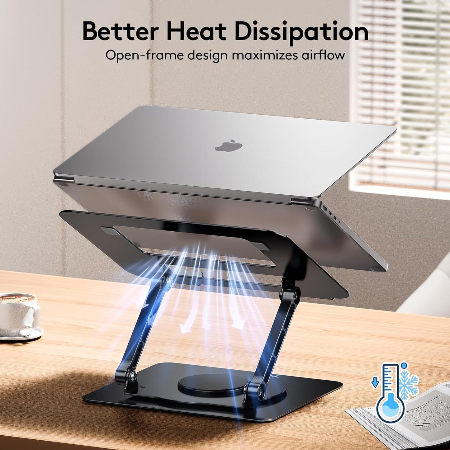 SKY-TOUCH Adjustable Laptop Stand with 360° Rotating Base, Ergonomic Aluminum Riser for MacBook, Huawei, ASUS, Lenovo, 14"-17.3" Laptops, Foldable & Cooling Design