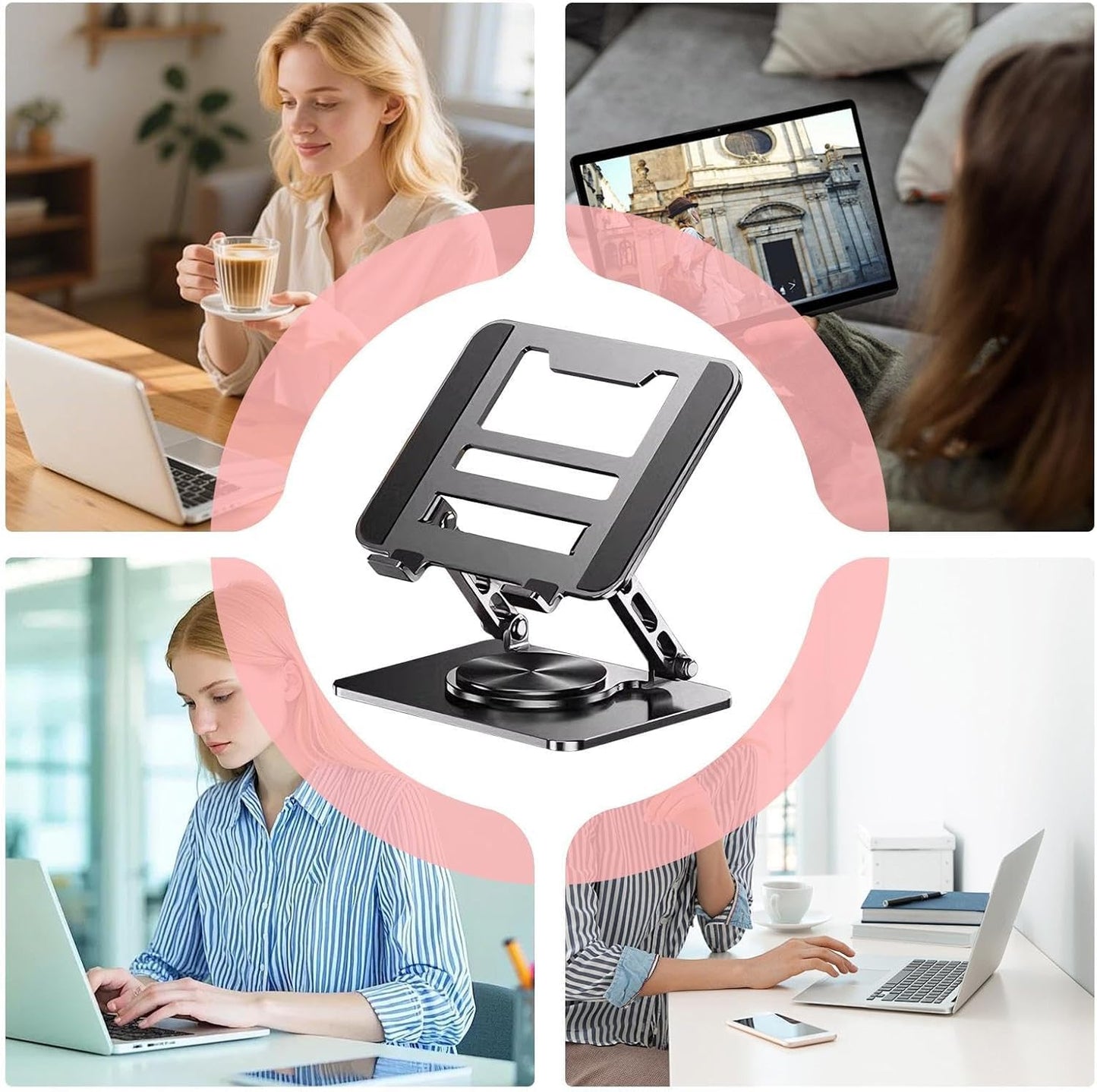 SKY-TOUCH Adjustable Laptop Stand with 360° Rotating Base, Ergonomic Aluminum Riser for MacBook, Huawei, ASUS, Lenovo, 14"-17.3" Laptops, Foldable & Cooling Design