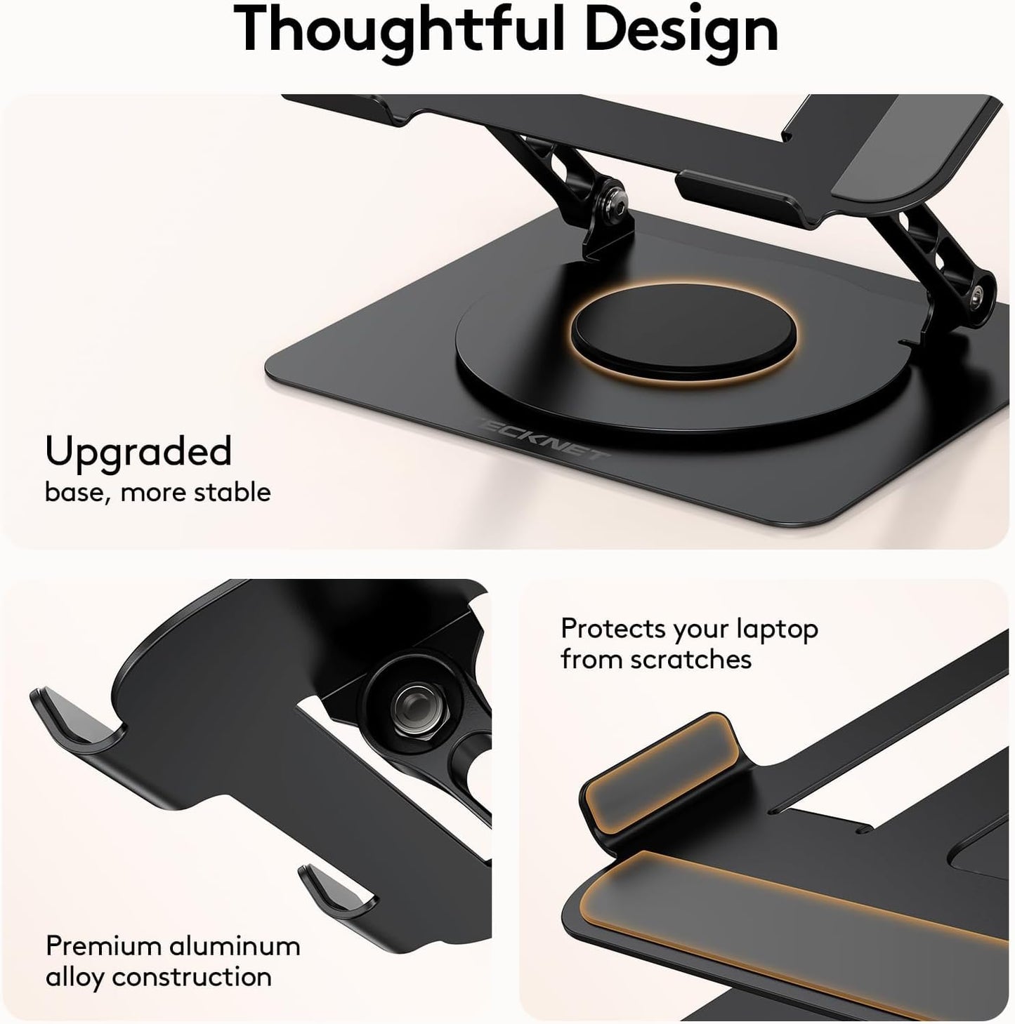 SKY-TOUCH Adjustable Laptop Stand with 360° Rotating Base, Ergonomic Aluminum Riser for MacBook, Huawei, ASUS, Lenovo, 14"-17.3" Laptops, Foldable & Cooling Design