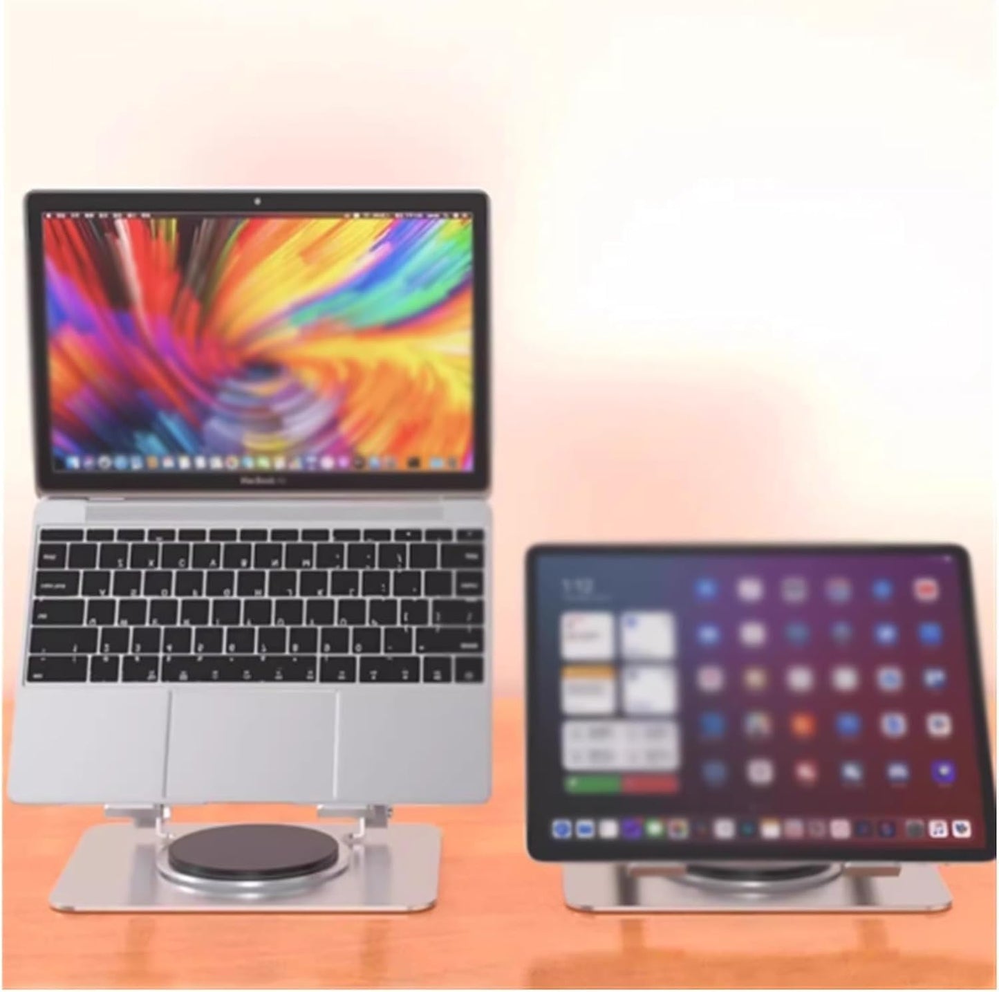 SKY-TOUCH Adjustable Laptop Stand with 360° Rotating Base, Ergonomic Aluminum Riser for MacBook, Huawei, ASUS, Lenovo, 14"-17.3" Laptops, Foldable & Cooling Design
