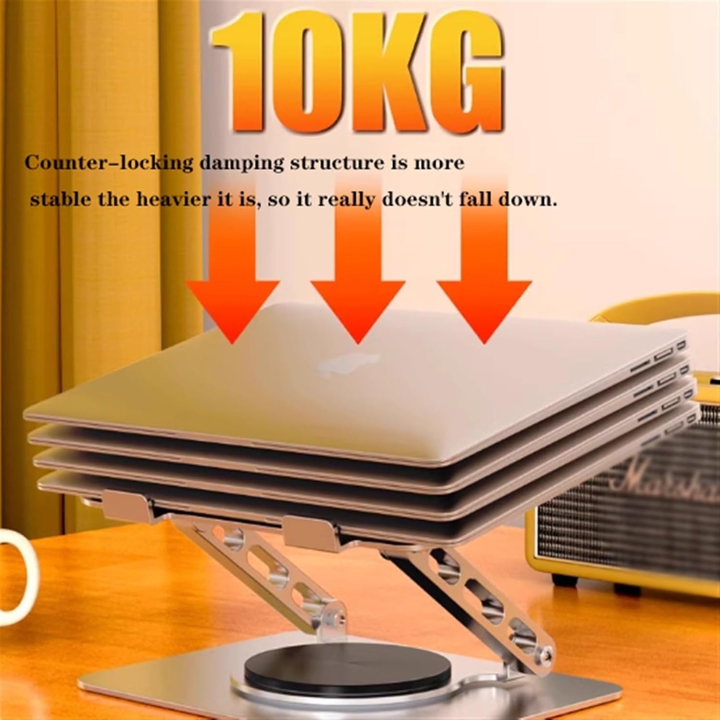 SKY-TOUCH Adjustable Laptop Stand with 360° Rotating Base, Ergonomic Aluminum Riser for MacBook, Huawei, ASUS, Lenovo, 14"-17.3" Laptops, Foldable & Cooling Design