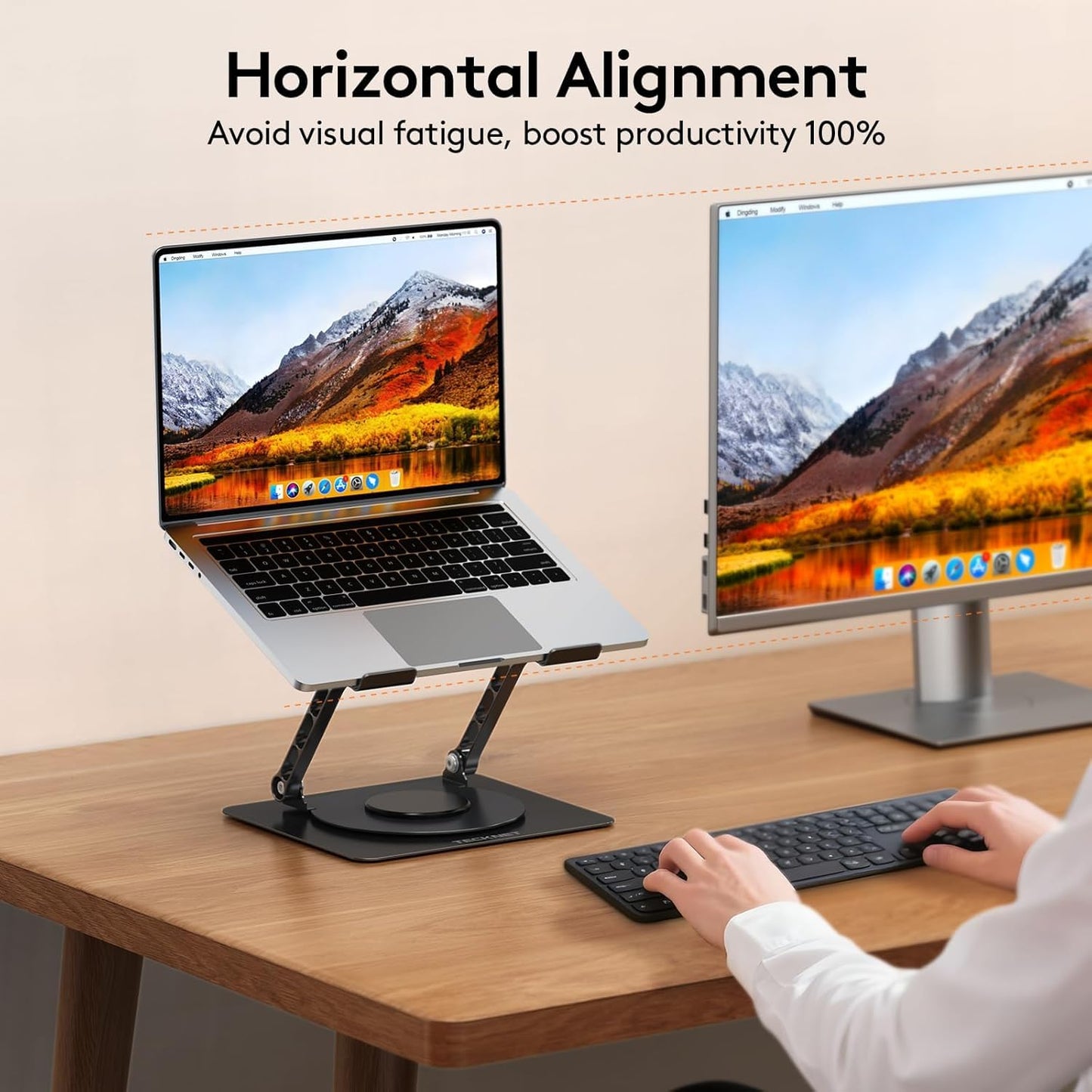 SKY-TOUCH Adjustable Laptop Stand with 360° Rotating Base, Ergonomic Aluminum Riser for MacBook, Huawei, ASUS, Lenovo, 14"-17.3" Laptops, Foldable & Cooling Design