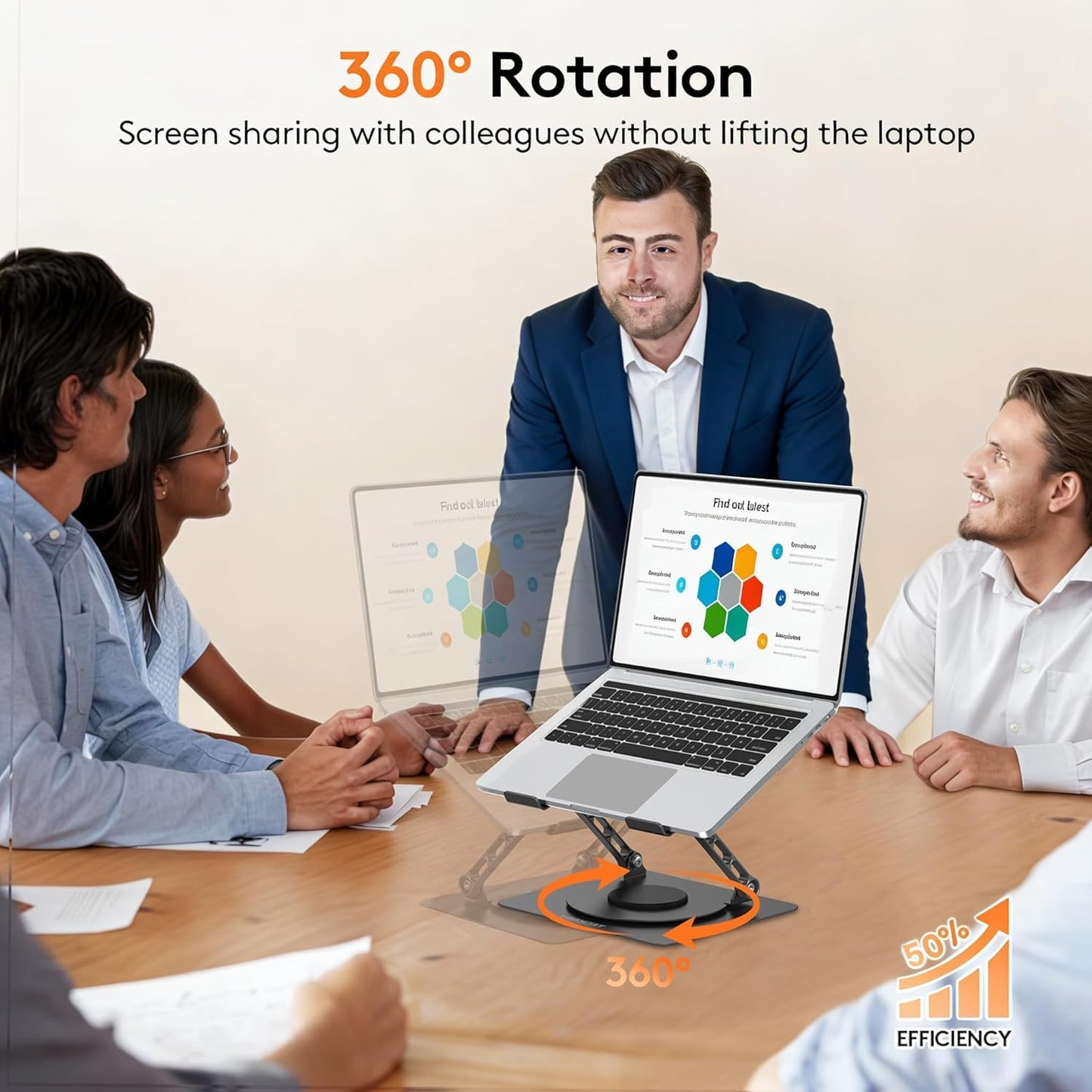 SKY-TOUCH Adjustable Laptop Stand with 360° Rotating Base, Ergonomic Aluminum Riser for MacBook, Huawei, ASUS, Lenovo, 14"-17.3" Laptops, Foldable & Cooling Design