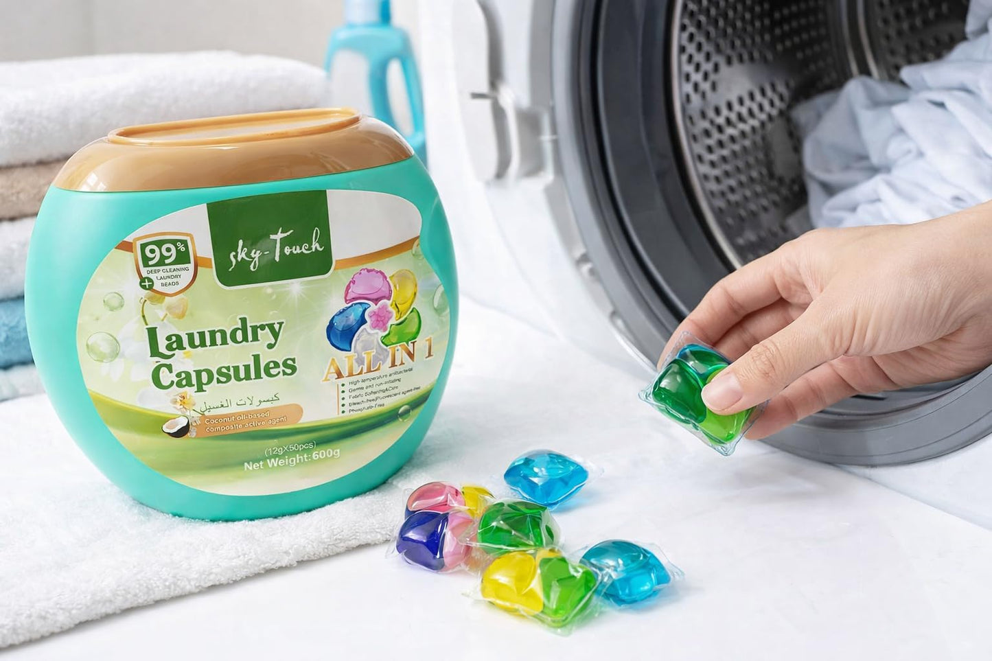 SKY-TOUCH Active 6in1 Laundry Capsules, كبسولات الغسيل, Lavender Freshness, Removes 99 Types of Stains, 50 Capsules