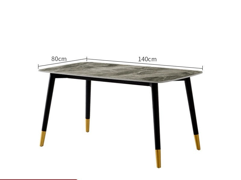 SKY-TOUCH Kitchen Dining Table Rectangular,Modern Rectangle Dining Table with rock slab Tabletop & Black Iron Legs,for Dining Room, Kitchen,Restaurant (180¡Á80cm,Grey)