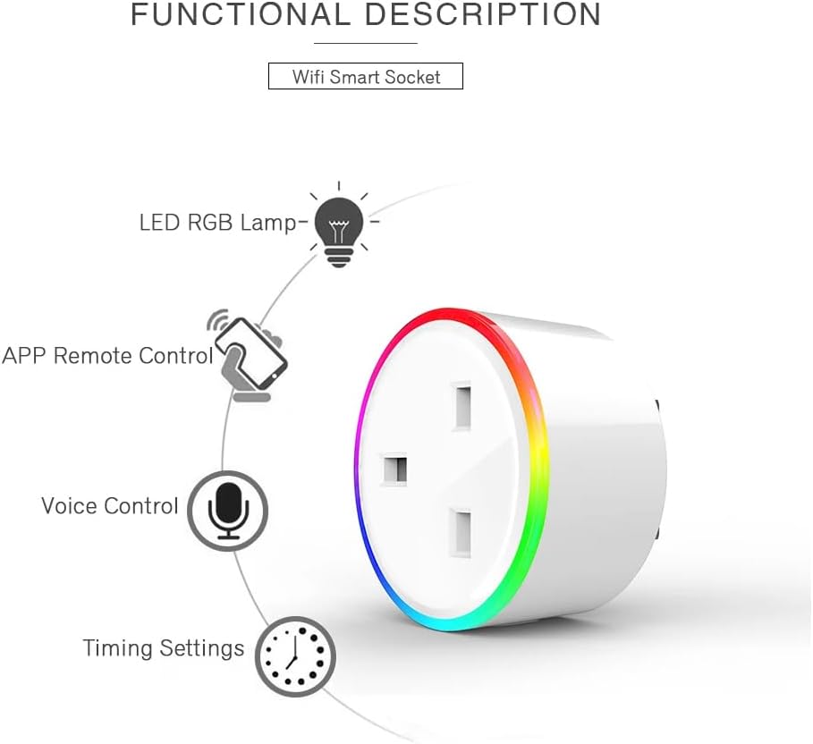 SKY-TOUCH Wifi Smart Plug Socket Compatible with Alexa and Google Home, WiFi Plug Socket With Remote Control & Voice Control, With Electricity Statistics Timer Function, No Hub Required (1 pack) - 2
