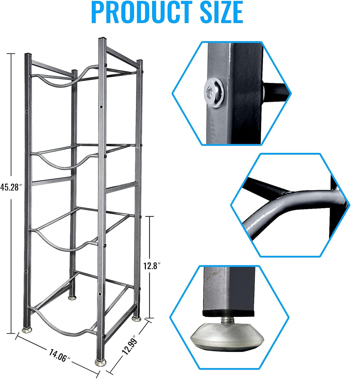 SKY-TOUCH Water Bottle Storage Stand, 4 Tier Holder for 5 Gallons, Heavy Duty Shelf for Kitchen, Home and Office - Easy To Assemble - 2