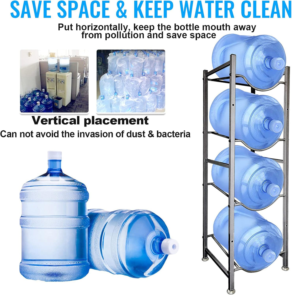 SKY-TOUCH Water Bottle Storage Stand, 4 Tier Holder for 5 Gallons, Heavy Duty Shelf for Kitchen, Home and Office - Easy To Assemble - 3