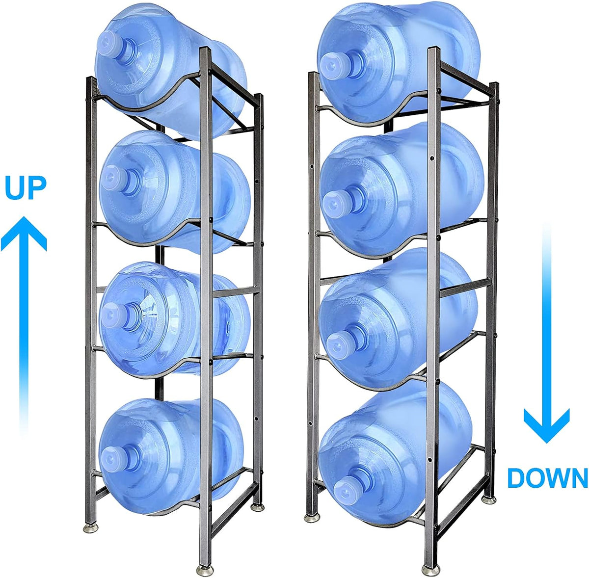 SKY-TOUCH Water Bottle Storage Stand, 4 Tier Holder for 5 Gallons, Heavy Duty Shelf for Kitchen, Home and Office - Easy To Assemble - 4