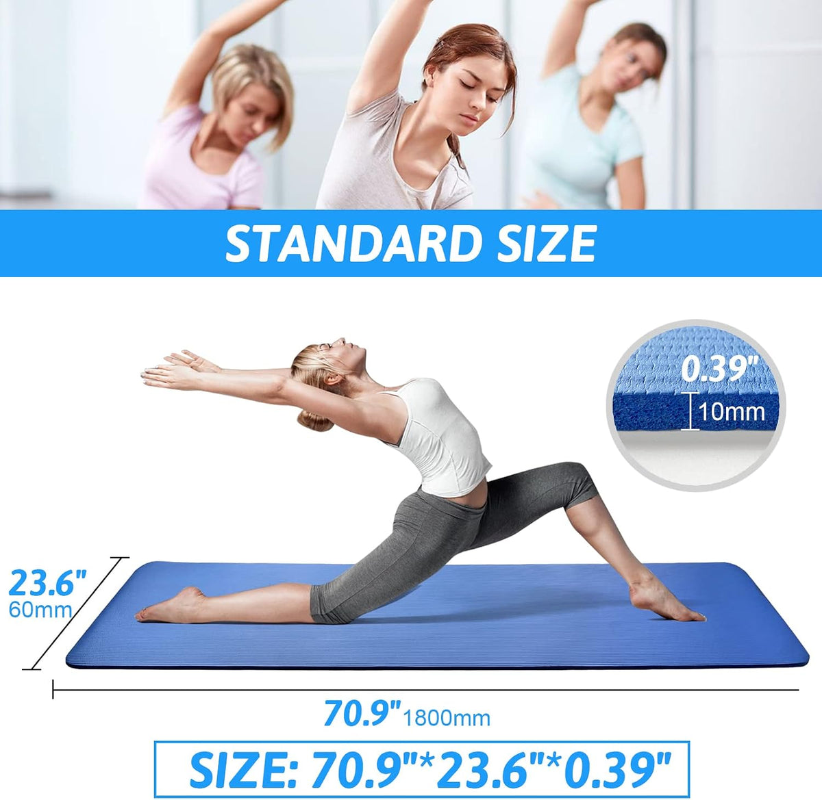 SKY-TOUCH Yoga Mat Non Slip, Yoga Mat with Strap Included 10mm Thick Exercise Mat Ideal for HiiT, Pilates, Yoga and Many Other Home Workouts - 3
