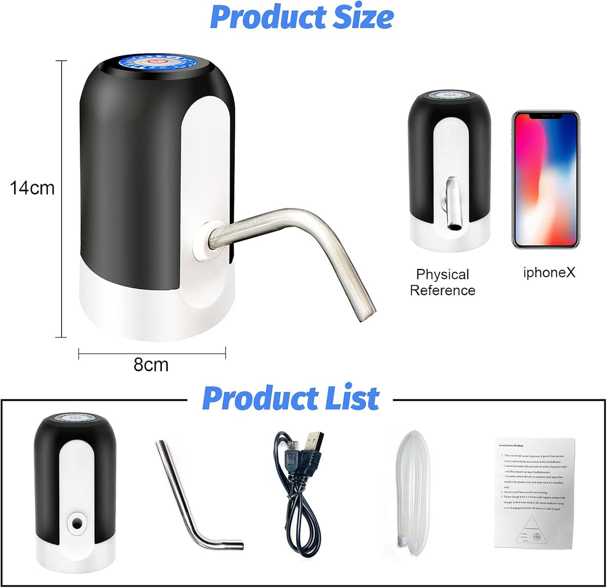 SKY-TOUCH Automatic Water Dispenser, USB Rechargeable Bottle Drinking Water Radio Water Pump, Black - 3
