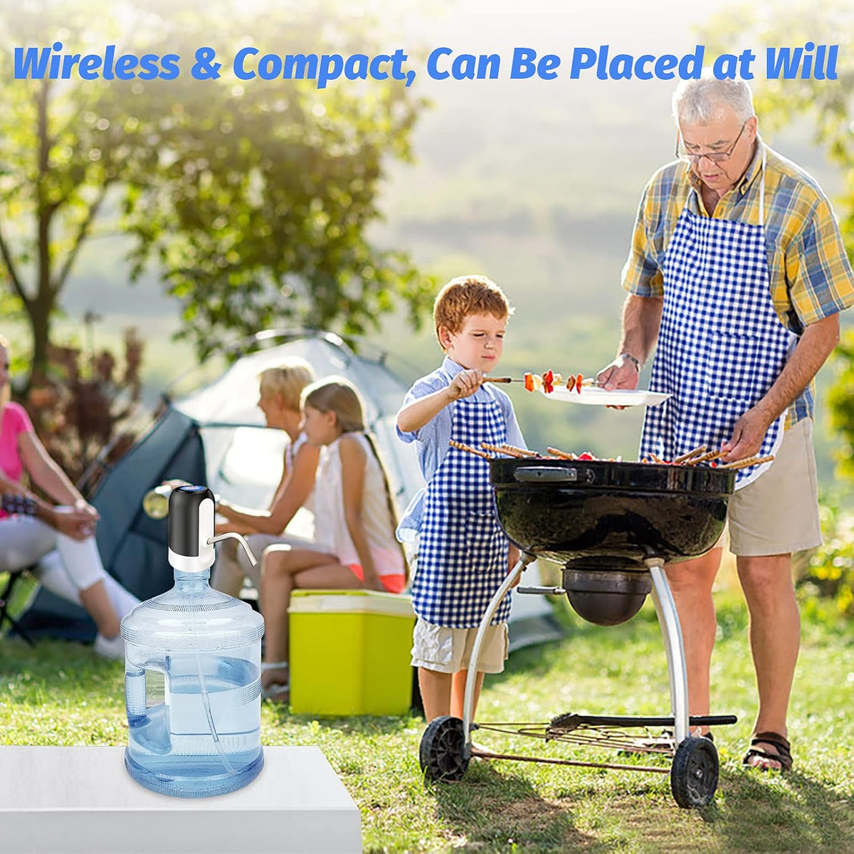 SKY-TOUCH Automatic Water Dispenser, USB Rechargeable Bottle Drinking Water Radio Water Pump, Black - 7