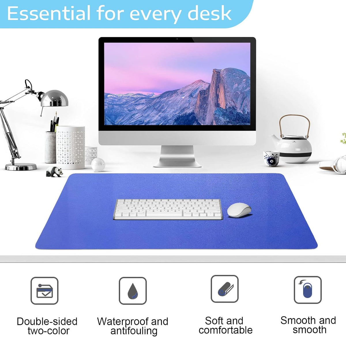 SKY-TOUCH Mouse Pad Large 80x40cm, Leather Computer Pad Office Desk Mat Extended Gaming Mouse Pad, Non-Slip Waterproof Dual-Side USe Desk Mat Protector (Blue/Yellow) - 2