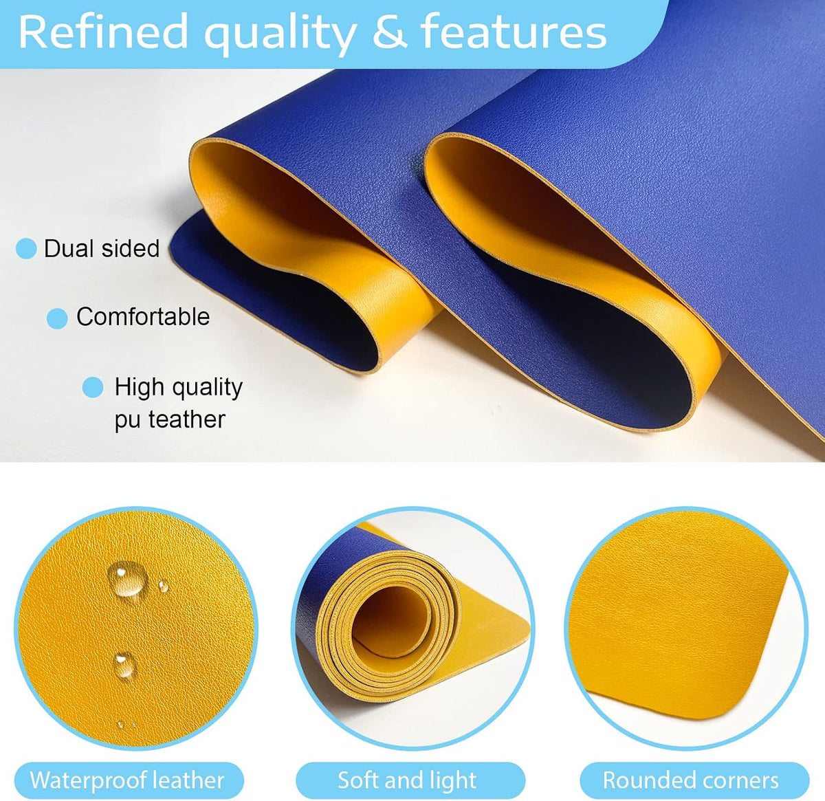 SKY-TOUCH Mouse Pad Large 80x40cm, Leather Computer Pad Office Desk Mat Extended Gaming Mouse Pad, Non-Slip Waterproof Dual-Side USe Desk Mat Protector (Blue/Yellow) - 3