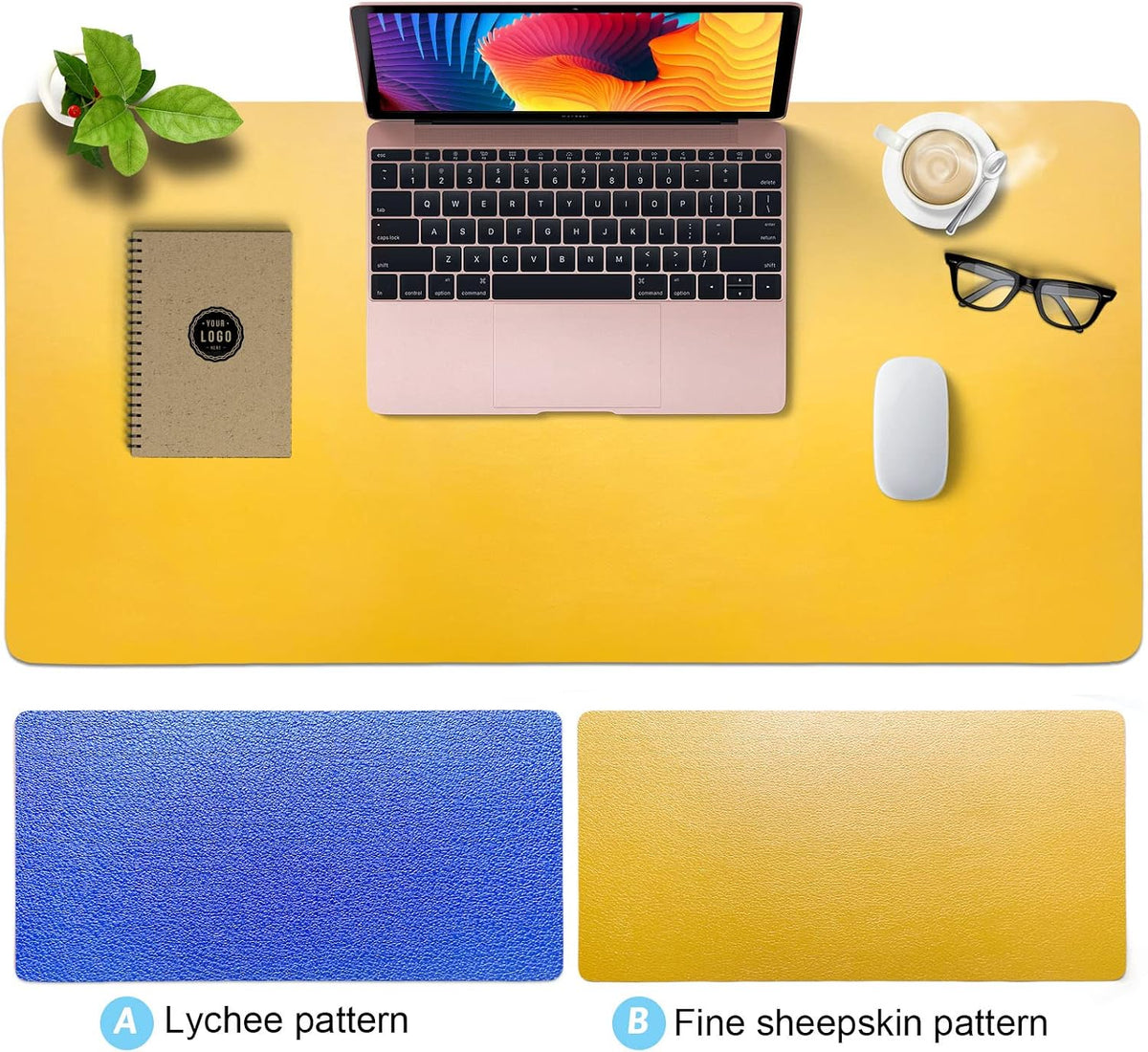 SKY-TOUCH Mouse Pad Large 80x40cm, Leather Computer Pad Office Desk Mat Extended Gaming Mouse Pad, Non-Slip Waterproof Dual-Side USe Desk Mat Protector (Blue/Yellow) - 6