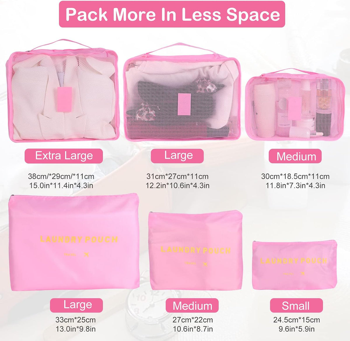 SKY-TOUCH 6-Piece Travel Luggage Organizer Set, Waterproof Packing Cubes and Laundry Bags, Travel Accessories,Pink - 5