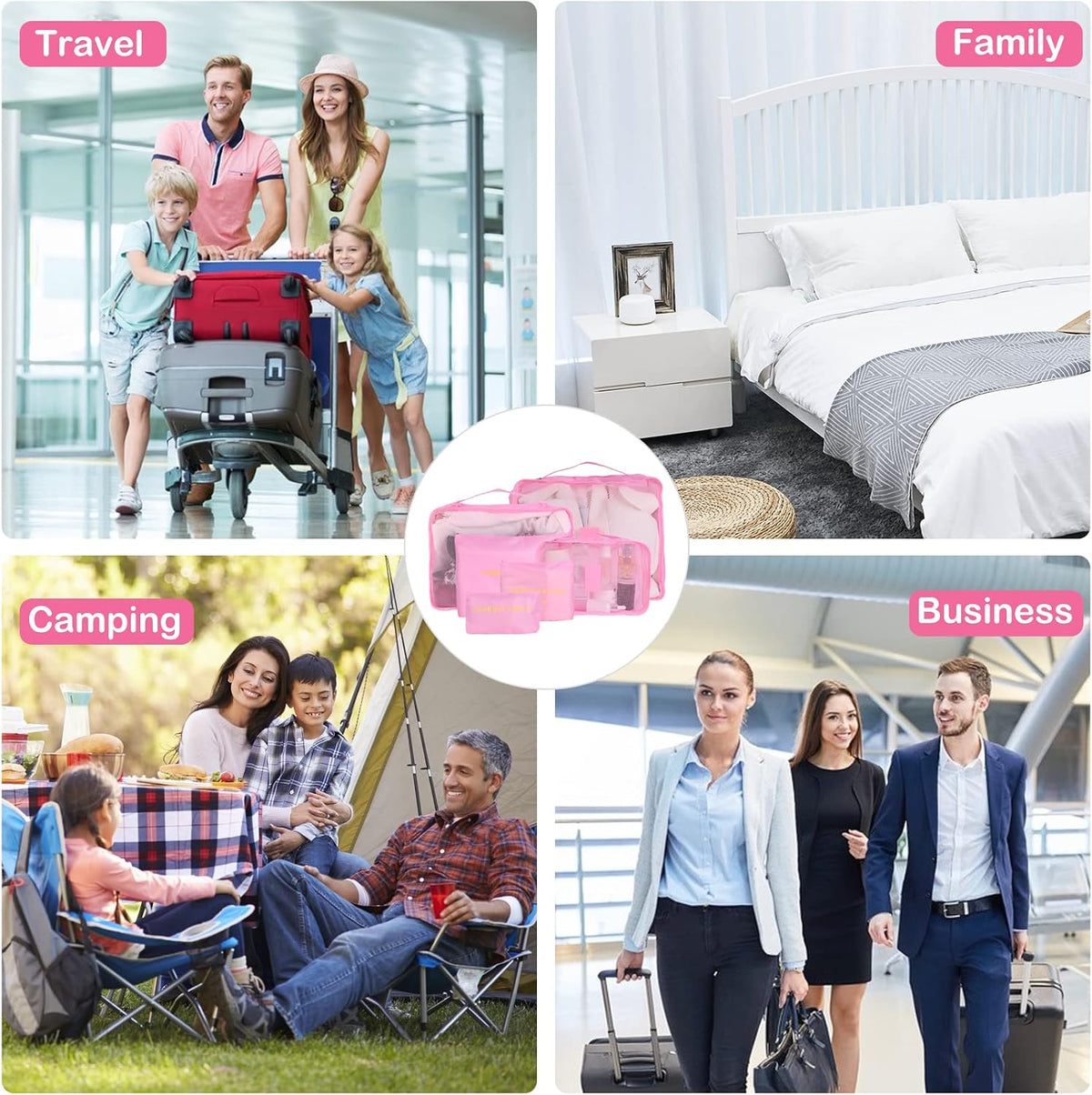 SKY-TOUCH 6-Piece Travel Luggage Organizer Set, Waterproof Packing Cubes and Laundry Bags, Travel Accessories,Pink - 7