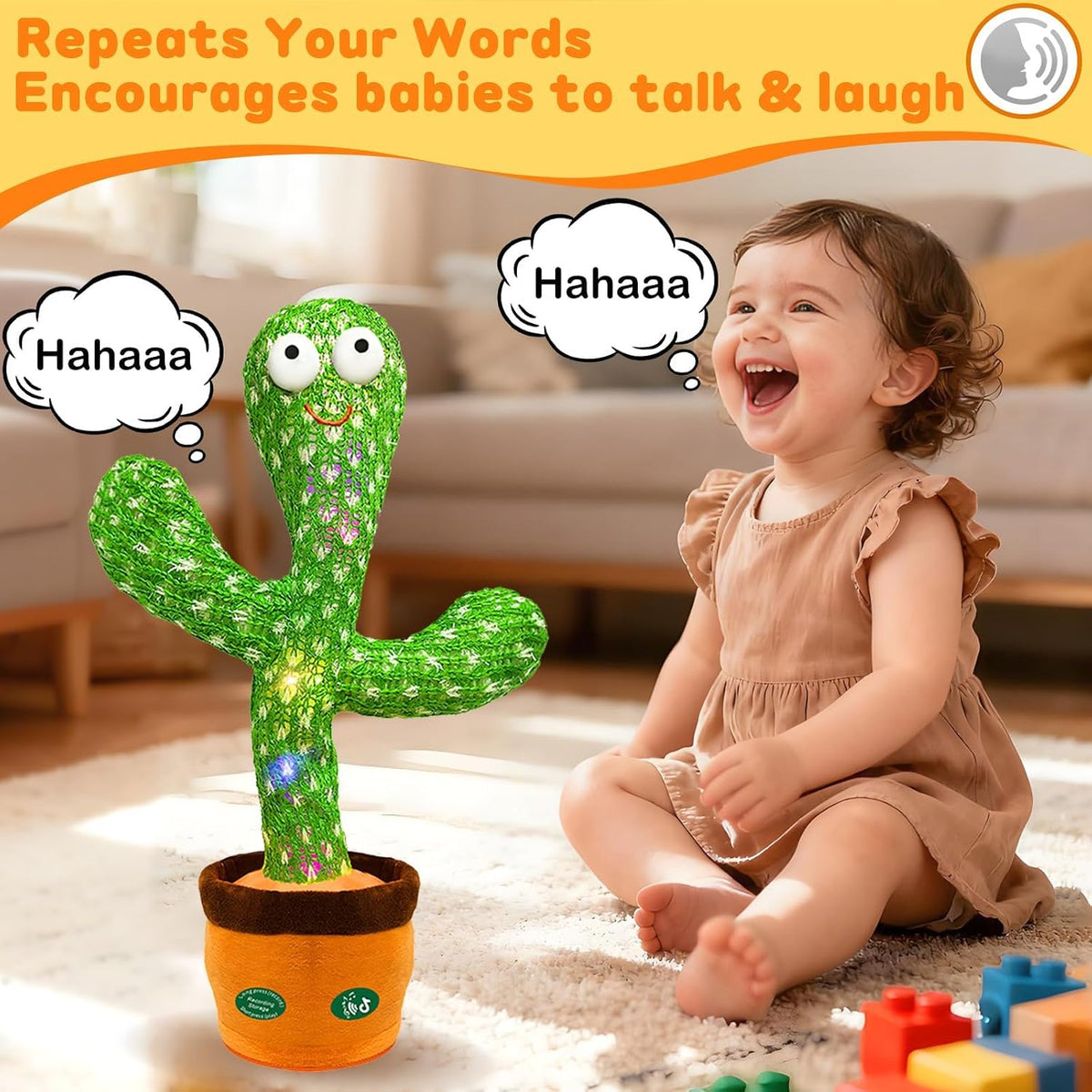 Hunfur Dancing Mimicking Talking Cactus Toy,Funny Gift for Toddler 1 2 3 Year Old Boy Girl,Singing Record Repeat What You Say Light Up Baby Infant Toys 6-12 12-18 Months (Volume Adjustment) - 2