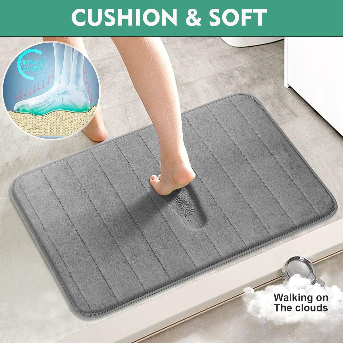 SKY-TOUCH Bath Mat 2 Pack, 50x80cm Memory Foam Bathroom Mat Non Slip,Soft & Comfortable Bath Mat With Highly Absorbent Home Mat for Shower, Tub and Floor - 2