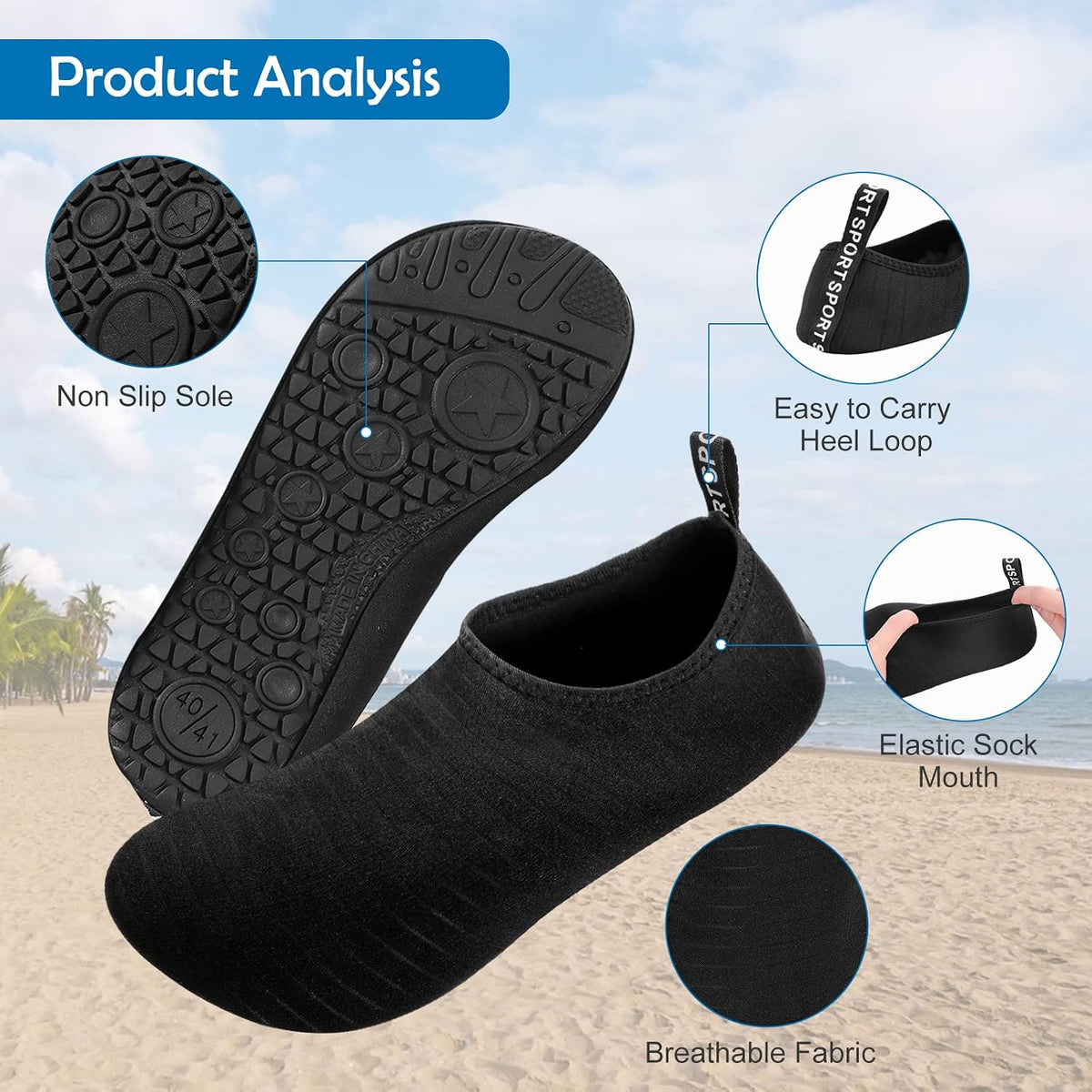 SKY-TOUCH Water Shoes for Women Men, Outdoor Beach Shoes Swimming Aqua Socks Quick-Dry Snorkeling Shoes - 3