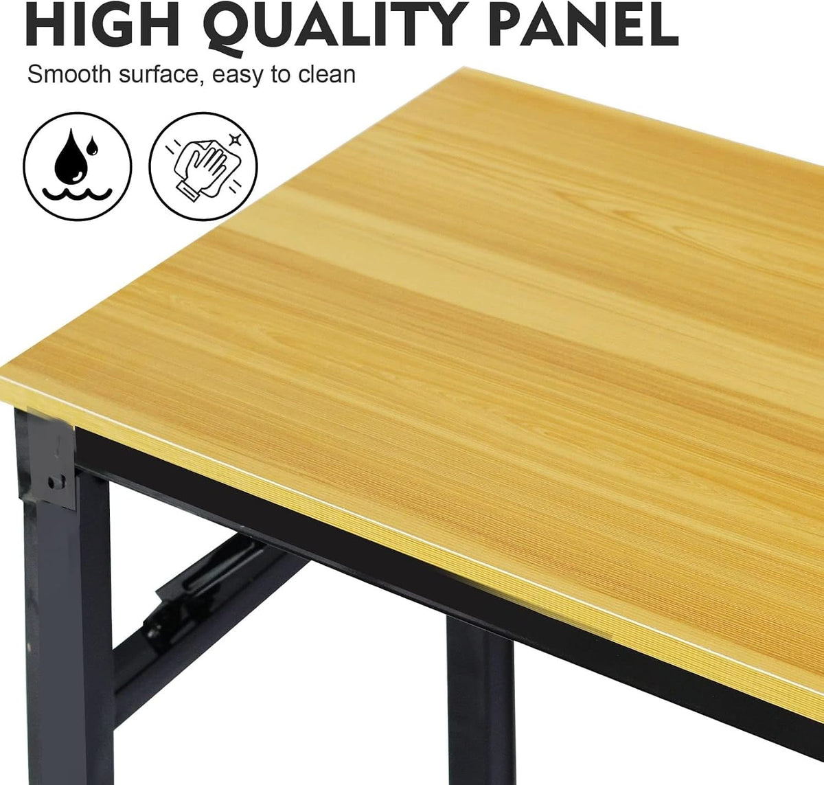 SKY-TOUCH Folding Table Multi Functional Standing Desk With Adjustable Height Legs,for Camping, Garden, Picnic,Coffee,Bbq,No Install Needed Yellow Color Desktop Black Frame(100x50x75cm) - 4