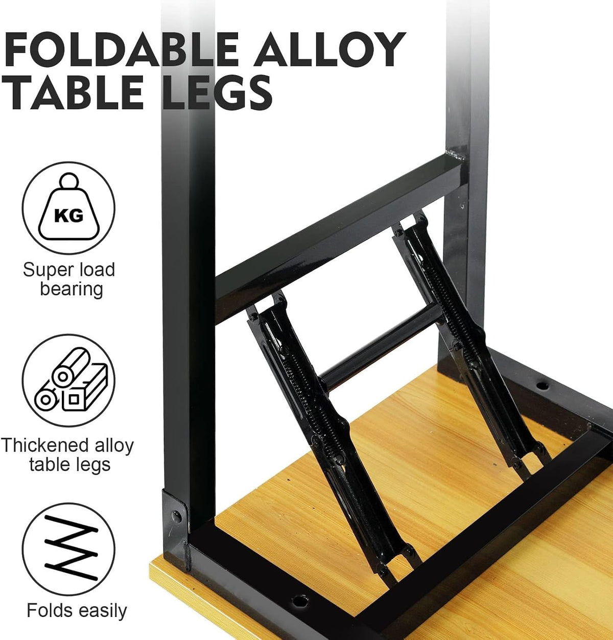 SKY-TOUCH Folding Table Multi Functional Standing Desk With Adjustable Height Legs,for Camping, Garden, Picnic,Coffee,Bbq,No Install Needed Yellow Color Desktop Black Frame(100x50x75cm) - 5