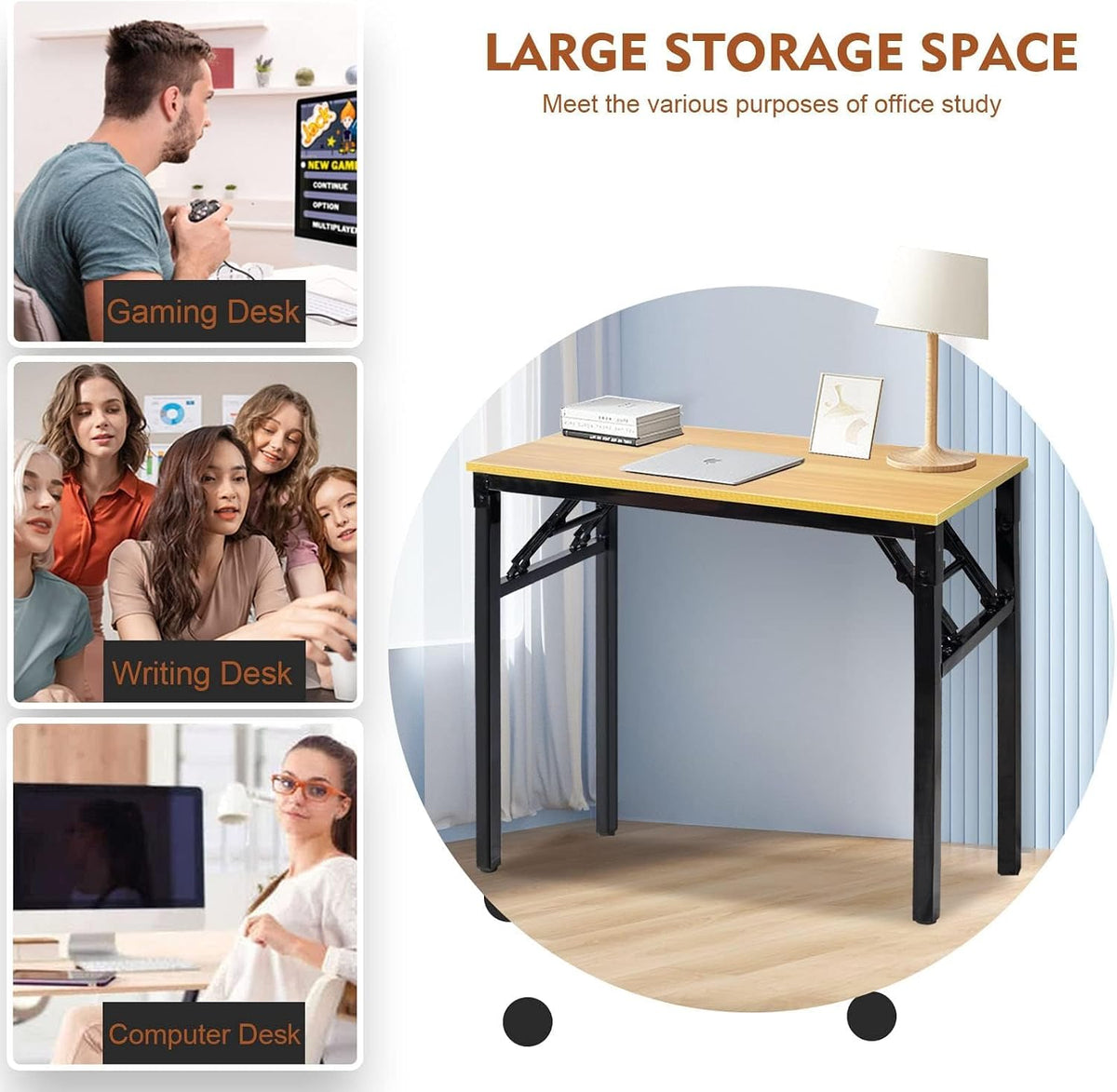 SKY-TOUCH Folding Table Multi Functional Standing Desk With Adjustable Height Legs,for Camping, Garden, Picnic,Coffee,Bbq,No Install Needed Yellow Color Desktop Black Frame(100x50x75cm) - 7