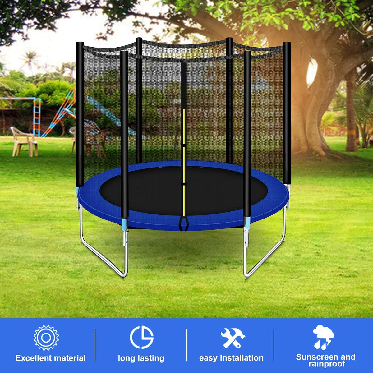 SKY-TOUCH 6FT/8FT/10FT/12FT Outdoor Trampoline for Kids Adult, Large Bungee Bed Jumping Mat and Spring Cover Padding with Safety Enclosure Net, Parent-Child Interactive Game Fitness Equipment - 2