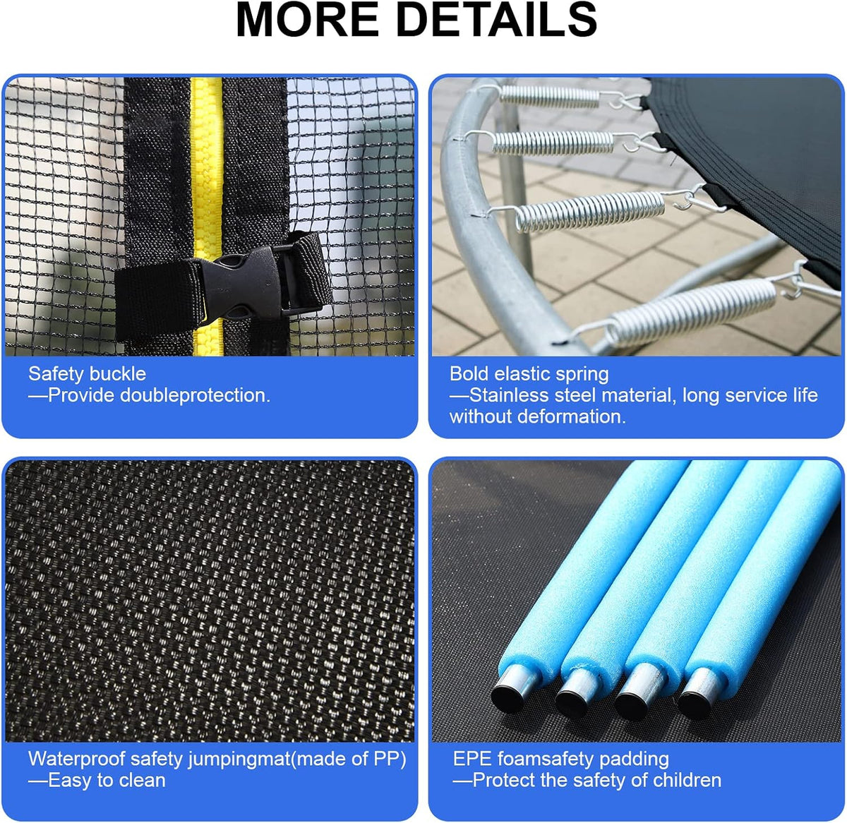 SKY-TOUCH 6FT/8FT/10FT/12FT Outdoor Trampoline for Kids Adult, Large Bungee Bed Jumping Mat and Spring Cover Padding with Safety Enclosure Net, Parent-Child Interactive Game Fitness Equipment - 3