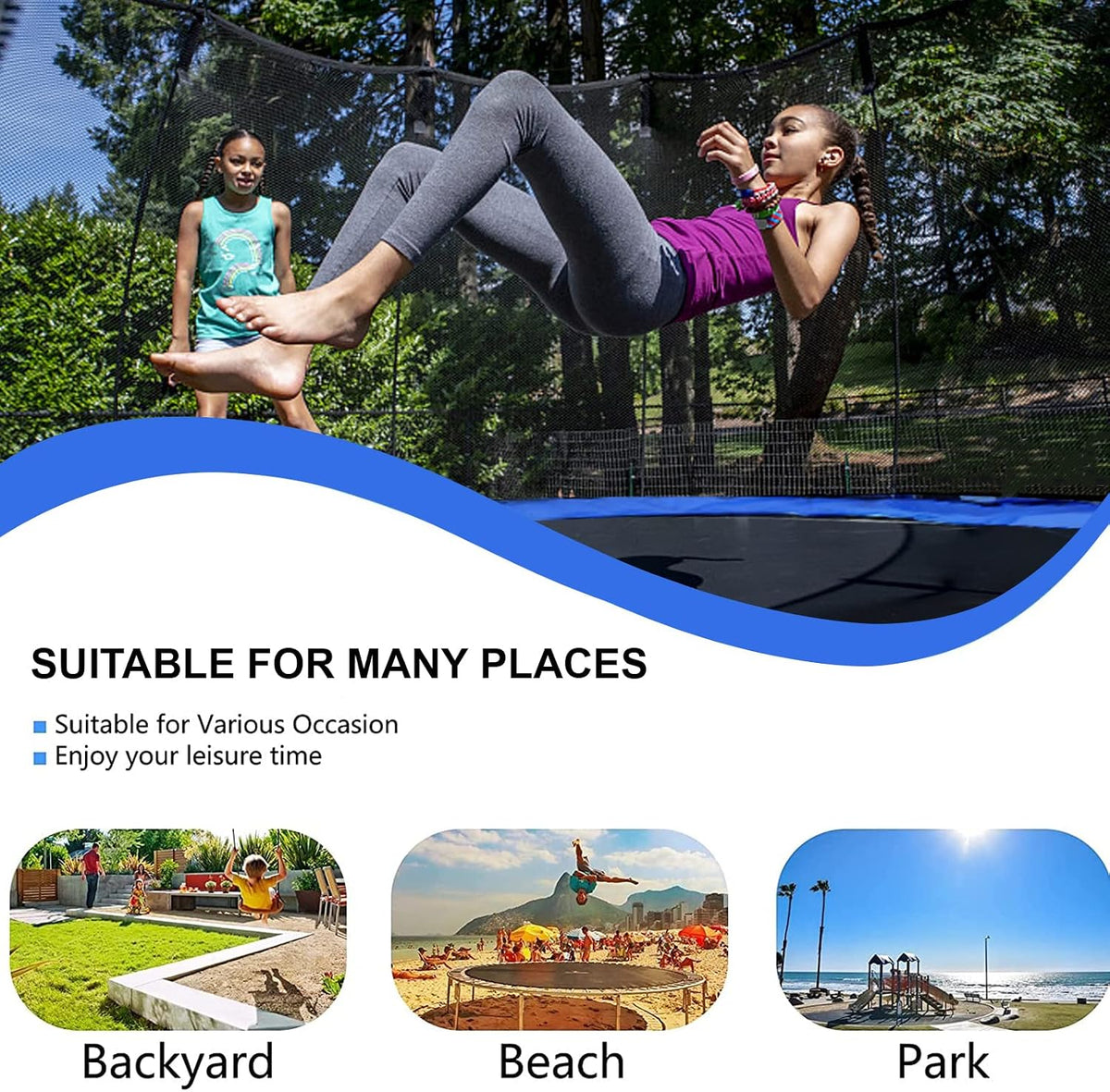 SKY-TOUCH 6FT/8FT/10FT/12FT Outdoor Trampoline for Kids Adult, Large Bungee Bed Jumping Mat and Spring Cover Padding with Safety Enclosure Net, Parent-Child Interactive Game Fitness Equipment - 4