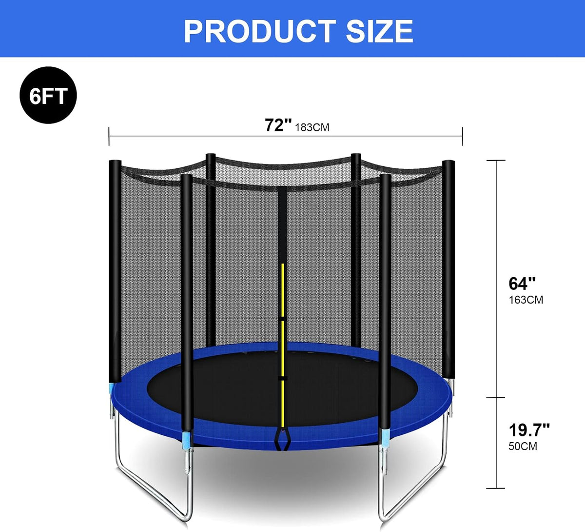 SKY-TOUCH 6FT/8FT/10FT/12FT Outdoor Trampoline for Kids Adult, Large Bungee Bed Jumping Mat and Spring Cover Padding with Safety Enclosure Net, Parent-Child Interactive Game Fitness Equipment - 5