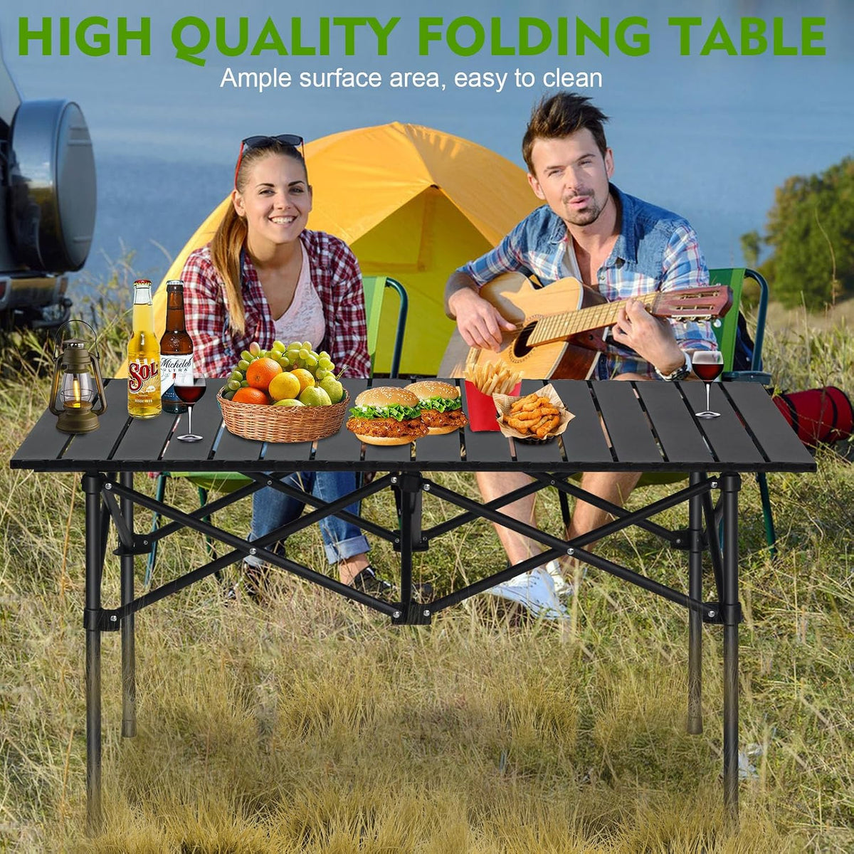 SKY-TOUCH Outdoor Camping Table,Picnic Table, Lightweight Folding Picnic Table,with Metal Table Top and Carry Bag,Easy to Carry,for Outdoor, Picnic, Cooking, Beach, Hiking, Fishing,95×57×50cm,Black - 3