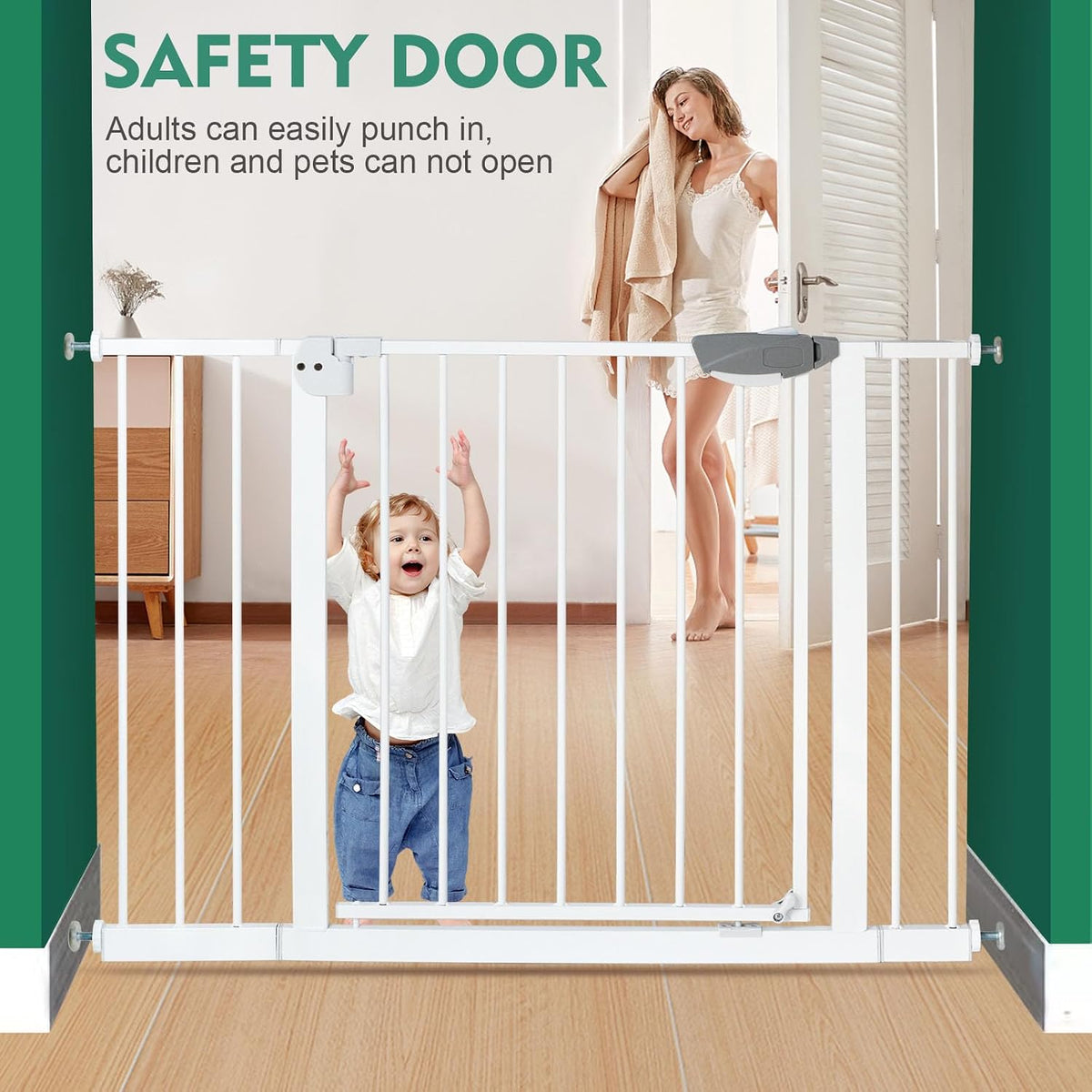 SKY-TOUCH Auto Close Safety Baby Gate, Extra Wide Child Gate 75-84cm + 20cm Extension Kit Maximum Suitable For 104cm, Baby Gates for Stairs & Doorways, Easy Install (Gate + 20cm Extension Kit) - 6