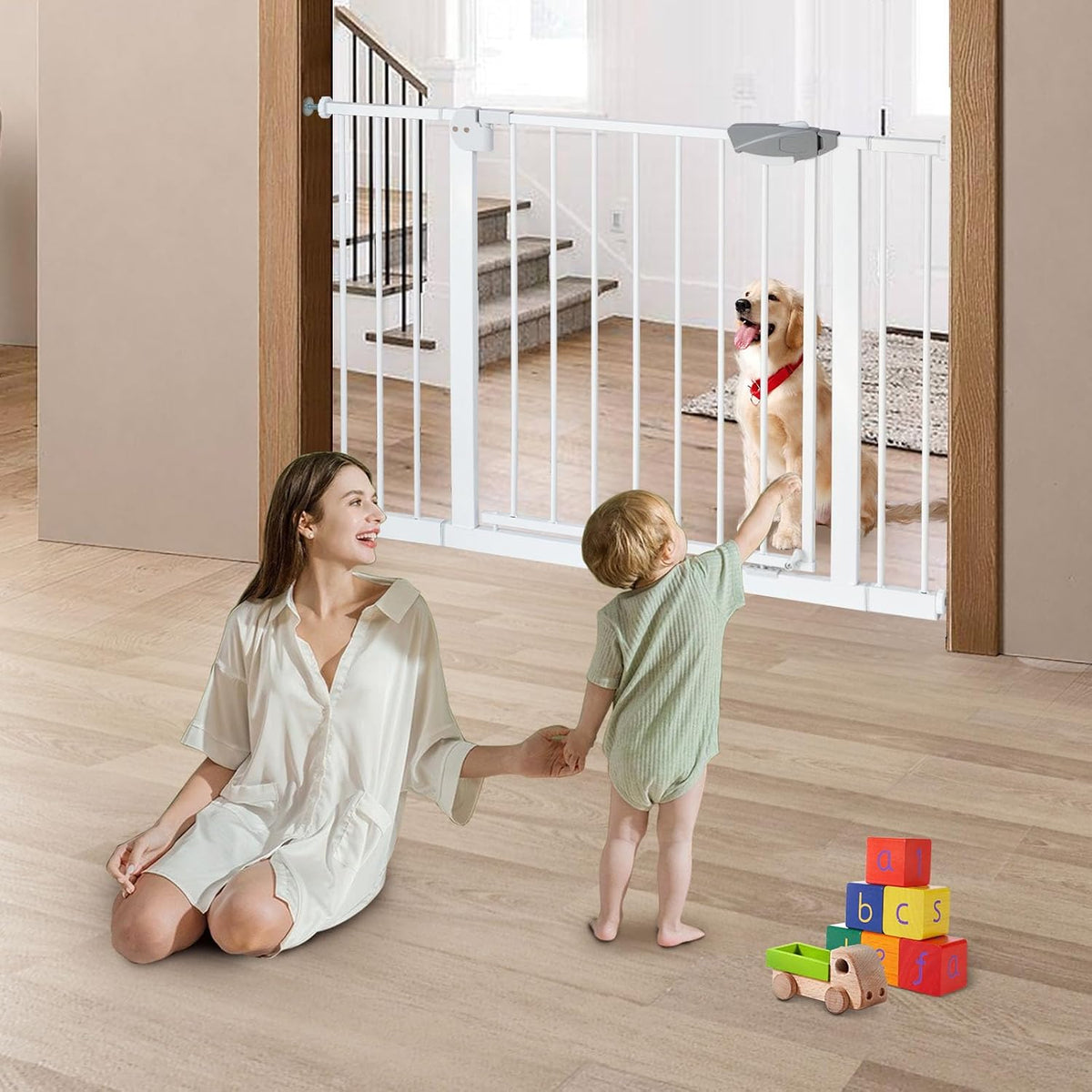 SKY-TOUCH Auto Close Safety Baby Gate, Extra Wide Child Gate 75-84cm + 20cm Extension Kit Maximum Suitable For 104cm, Baby Gates for Stairs & Doorways, Easy Install (Gate + 20cm Extension Kit) - 7