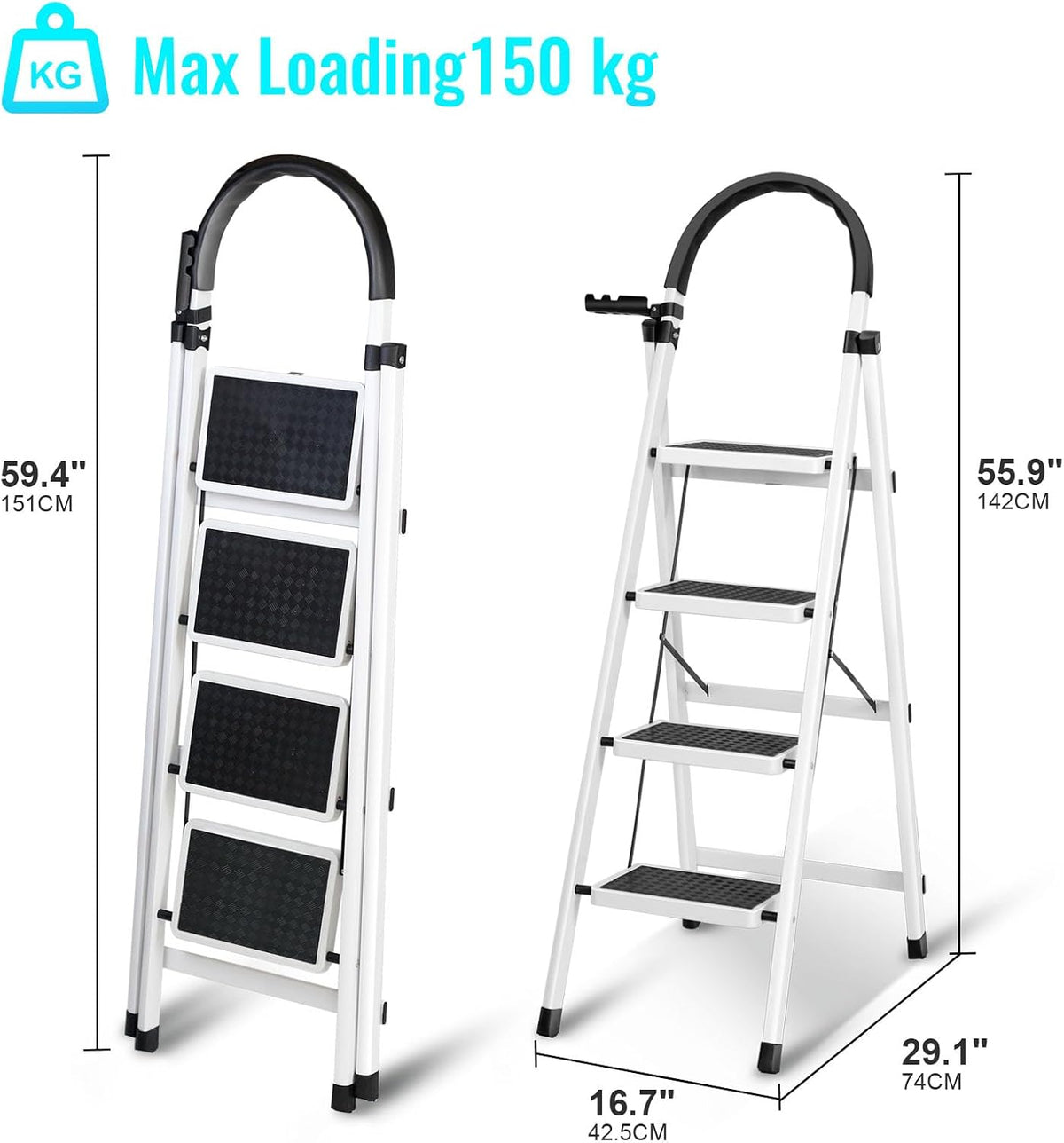 SKY-TOUCH Foldable 4-Step Ladder, Folding Step Stool With Wide Anti-Slip Pedal, Sturdy Steel Ladder for Home, Kitchen, Garden, Office - 2