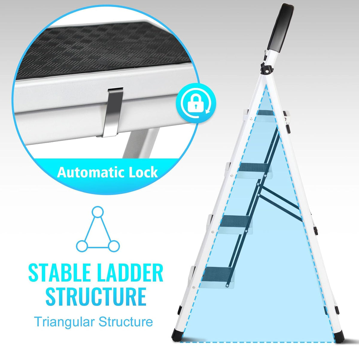 SKY-TOUCH Foldable 4-Step Ladder, Folding Step Stool With Wide Anti-Slip Pedal, Sturdy Steel Ladder for Home, Kitchen, Garden, Office - 4