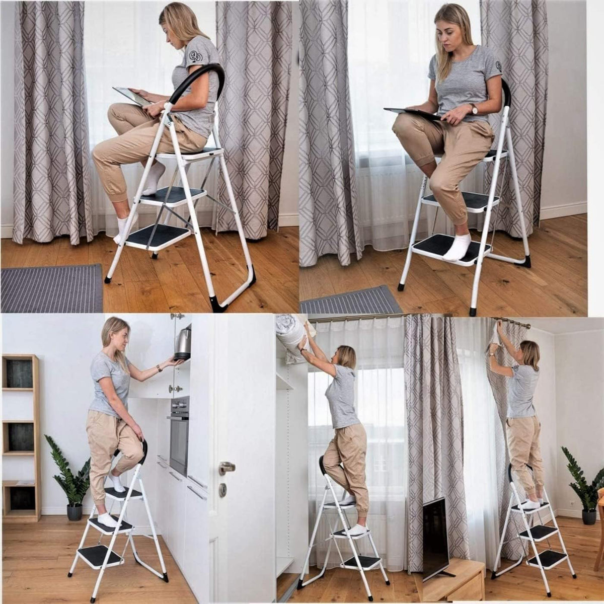 SKY-TOUCH Foldable 4-Step Ladder, Folding Step Stool With Wide Anti-Slip Pedal, Sturdy Steel Ladder for Home, Kitchen, Garden, Office - 5