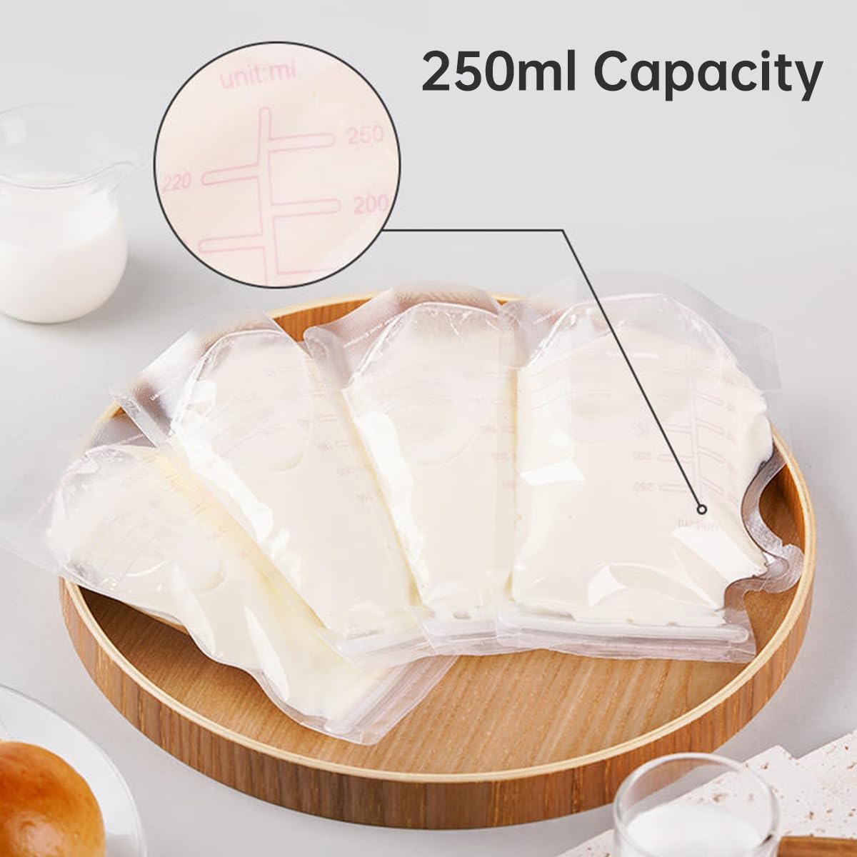 ECVV 50Pcs 250ML Breastmilk Storage Bags for Breastfeeding Doubled Sealed Breast Milk Storing Bags BPA Free Self Standing Breastmilk Bags - 3