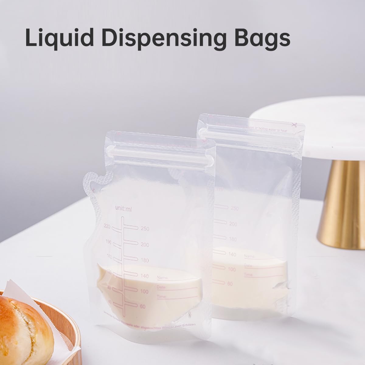 ECVV 50Pcs 250ML Breastmilk Storage Bags for Breastfeeding Doubled Sealed Breast Milk Storing Bags BPA Free Self Standing Breastmilk Bags - 4