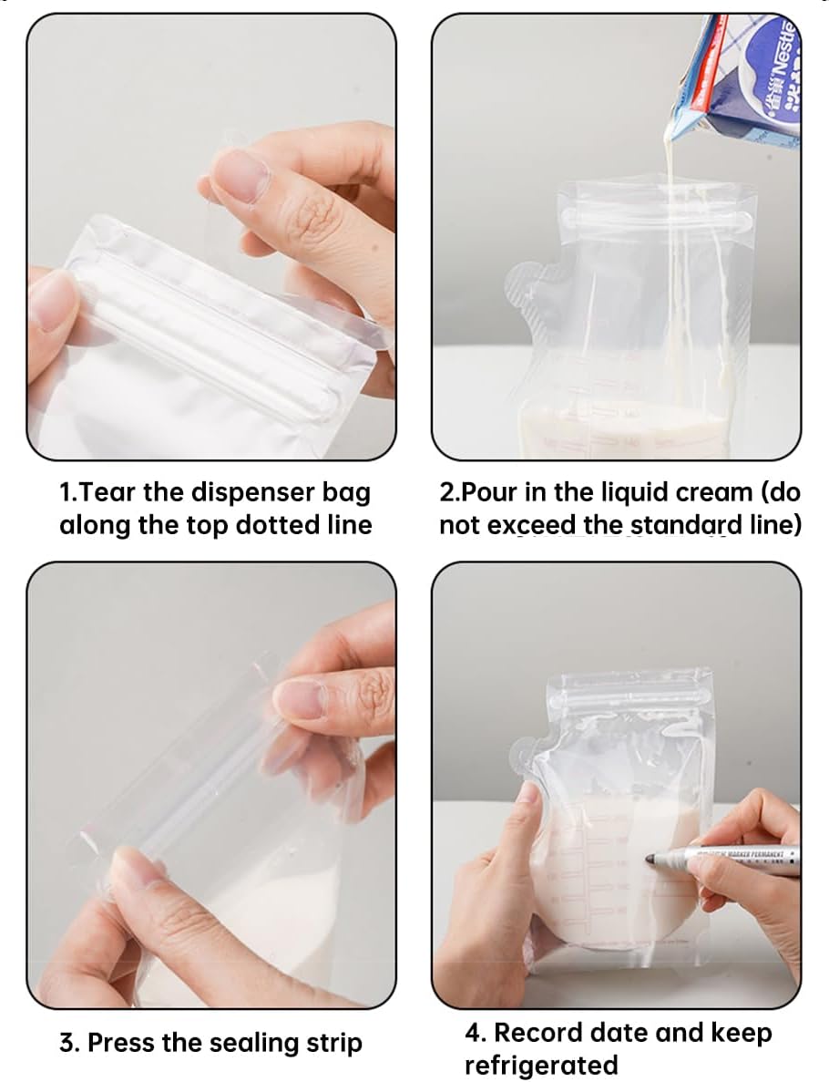 ECVV 50Pcs 250ML Breastmilk Storage Bags for Breastfeeding Doubled Sealed Breast Milk Storing Bags BPA Free Self Standing Breastmilk Bags - 5