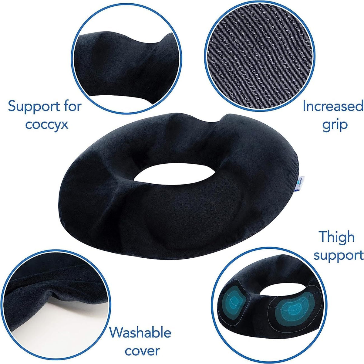 SKY-TOUCH Donut Pillow Memory Foam Seat Cushion Massage, Donut Pillow Pain Relief for Prostate, Pregnancy, Coccyx Pain, Surgery, Sciatica, Car Home Office Seat Cushions Black - 2