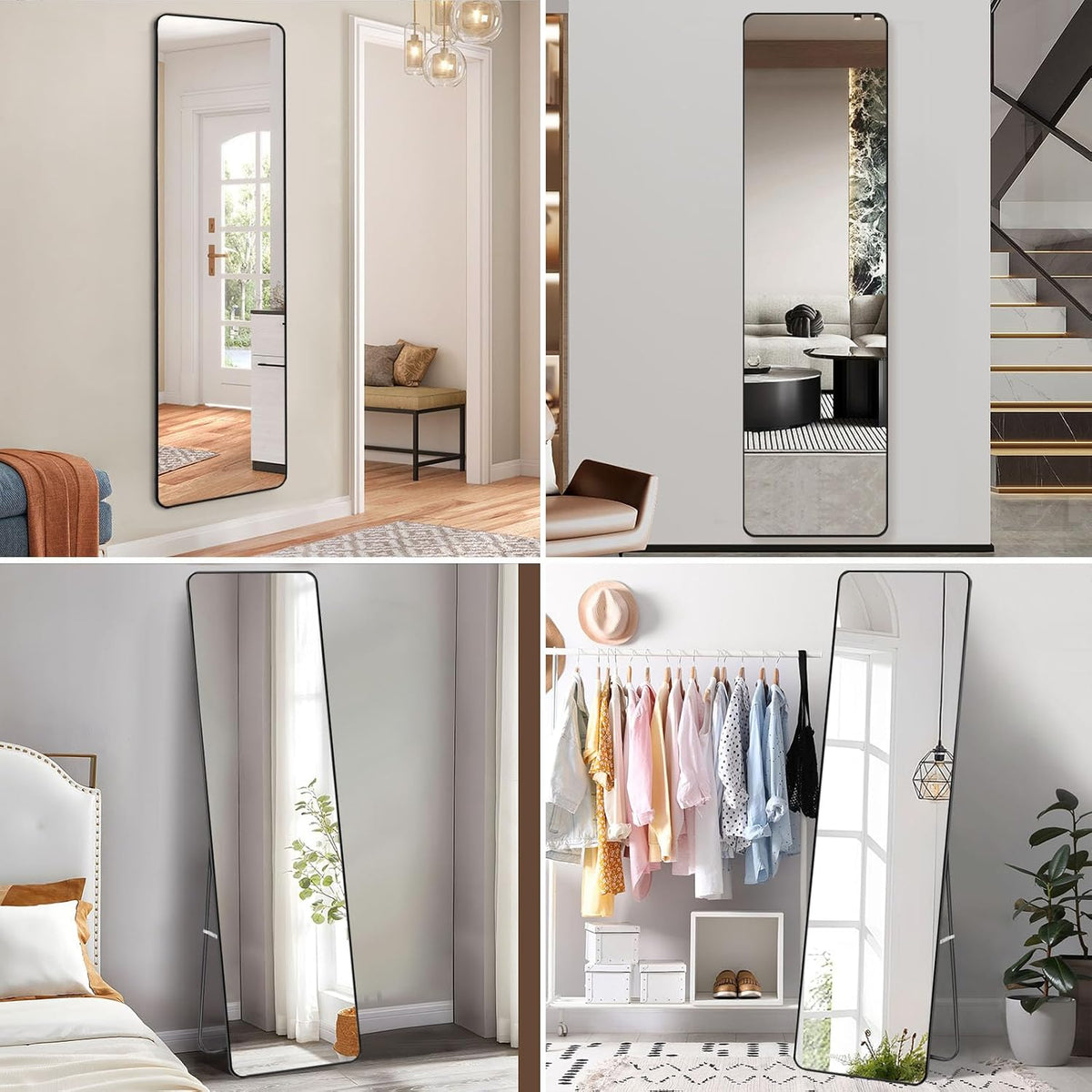 SKY-TOUCH Full Length Mirror 151x42cm, Floor Mirrors with Aluminum Alloy Frame Free-Standing Leaning Large Bedroom Dressing Mirror, Full Body Mirror with Stand for Living Room,Bedroom,Black - 6