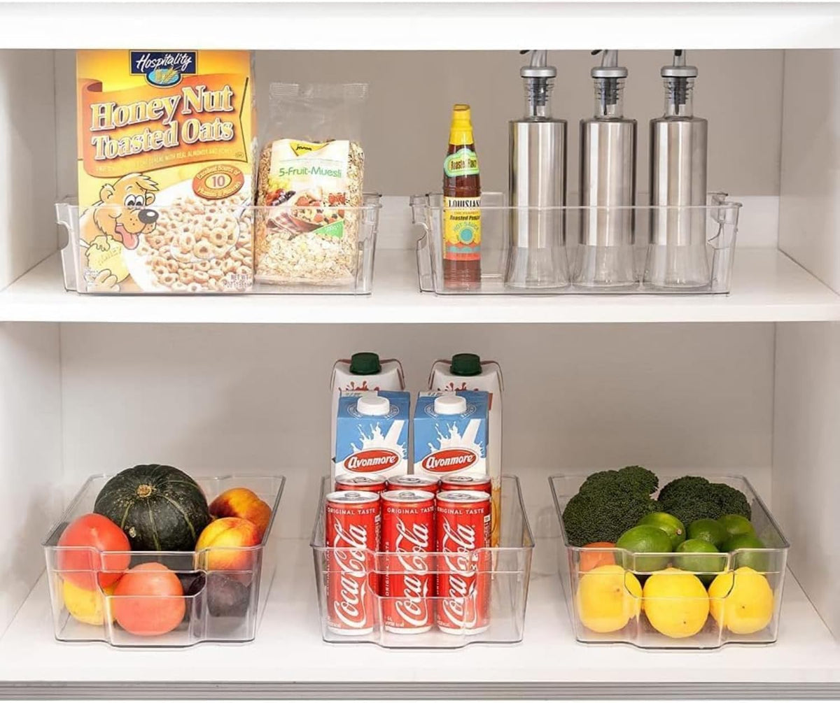 SKY-TOUCH 2 Pack Clear Stackable Storage Bins, Organizer Boxes with Handle for Kitchen Organization, Perfect or Kitchen, Fridge, Shelves Cupboard, Fridge, Kitchen, BPA Free - 4