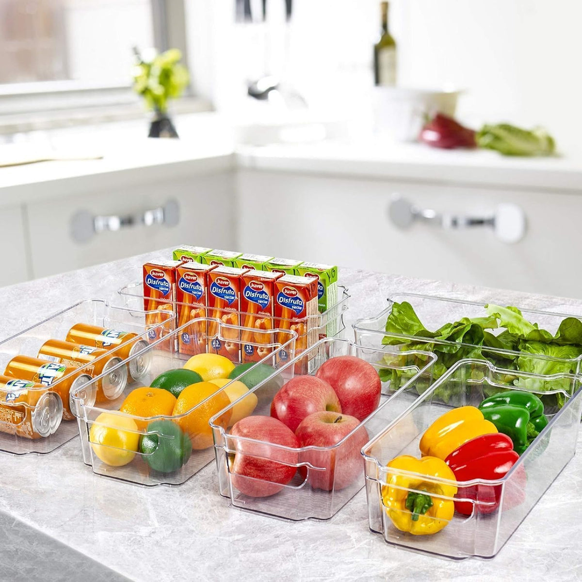 SKY-TOUCH 2 Pack Clear Stackable Storage Bins, Organizer Boxes with Handle for Kitchen Organization, Perfect or Kitchen, Fridge, Shelves Cupboard, Fridge, Kitchen, BPA Free - 5